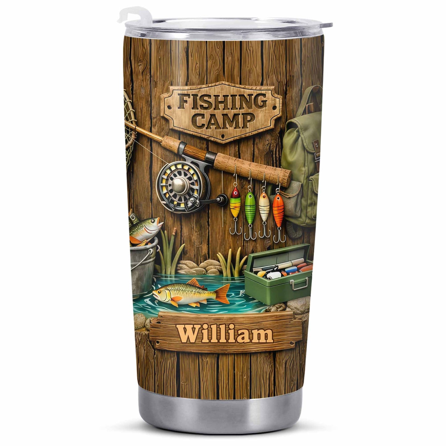Fishing Camp With Fishing Gear and Fish - Personalized Custom Stainless Steel Tumbler 20oz 30oz - FISH024_TB