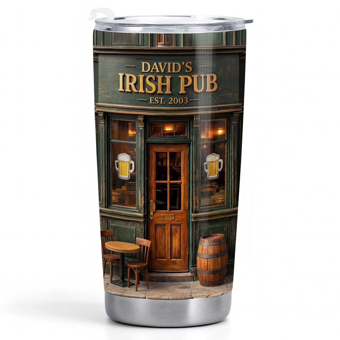 Irish Pub Est Beer Mug Design Bar Storefront - Personalized Custom Stainless Steel Tumbler 20oz 30oz - JBS150_TB