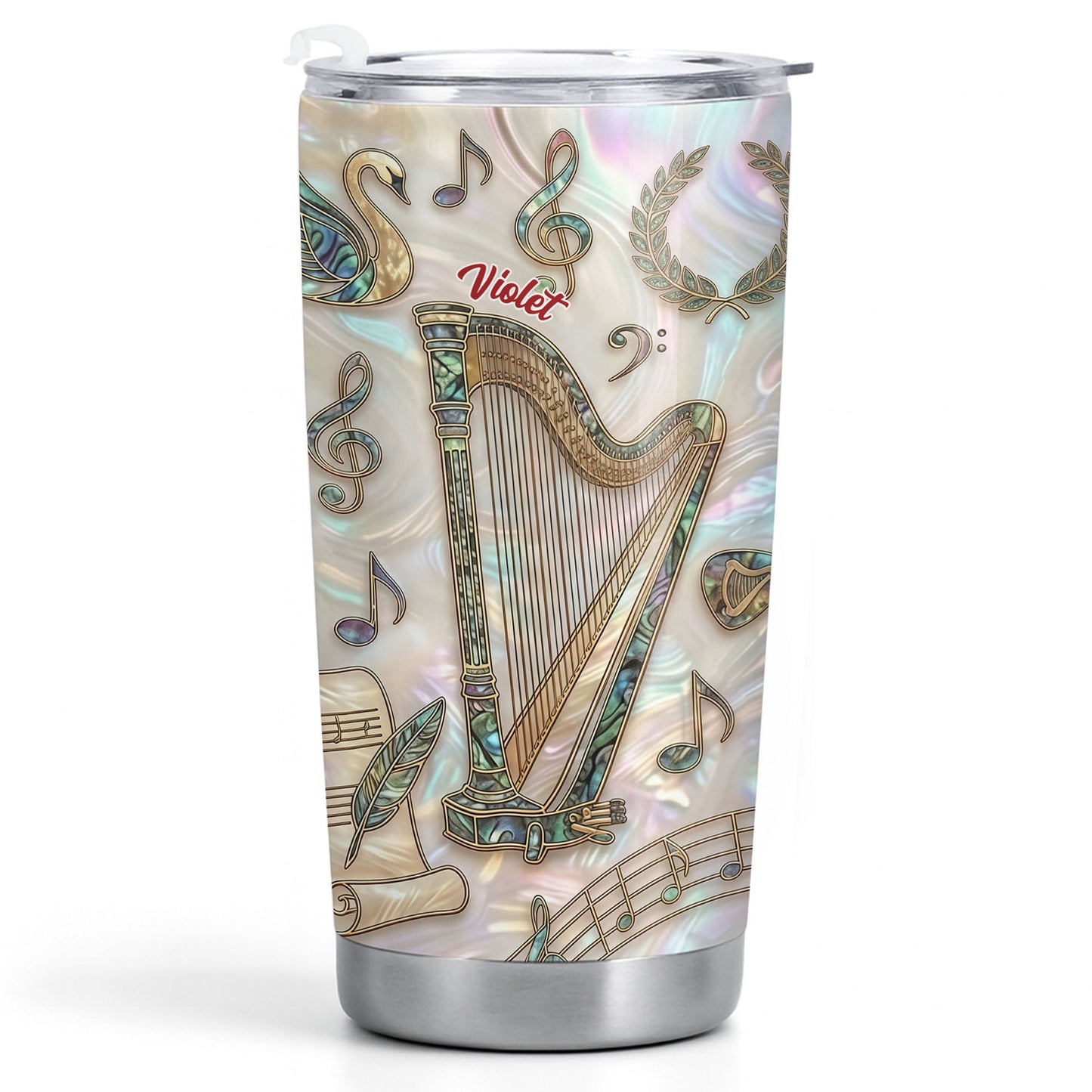 A Beautiful Melody Played From The Heart With Harp And Musical Notes - Personalized Custom Stainless Steel Tumbler 20oz 30oz - MUSIC034_TB