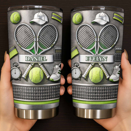 Eat Sleep Tennis Repeat With Tennis Rackets And Balls - Personalized Custom Stainless Steel Tumbler 20oz 30oz - SPORT078_TB