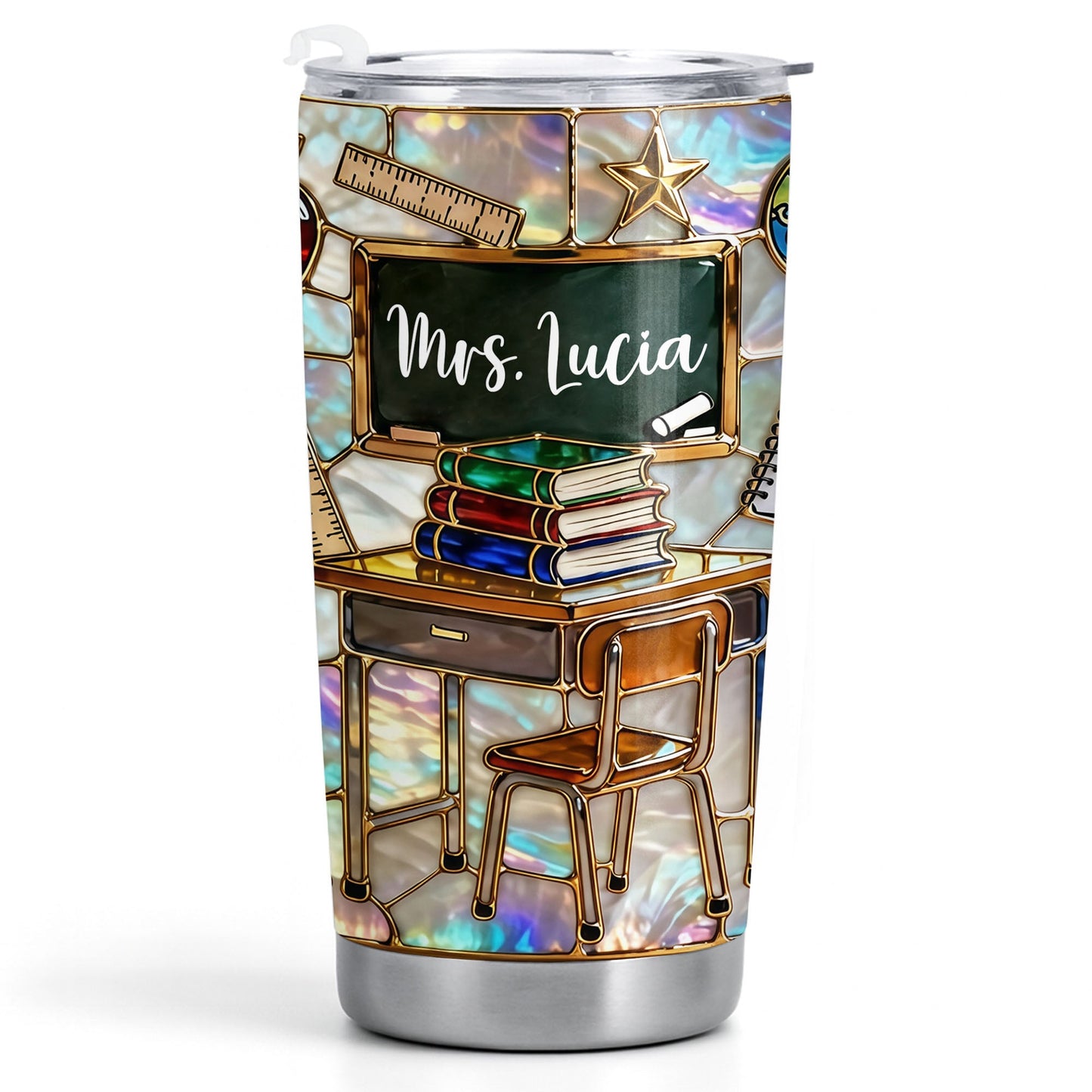 My Classroom With Books And Chalkboard Stained Glass Style - Personalized Custom Stainless Steel Tumbler 20oz 30oz - TEACH070_TB