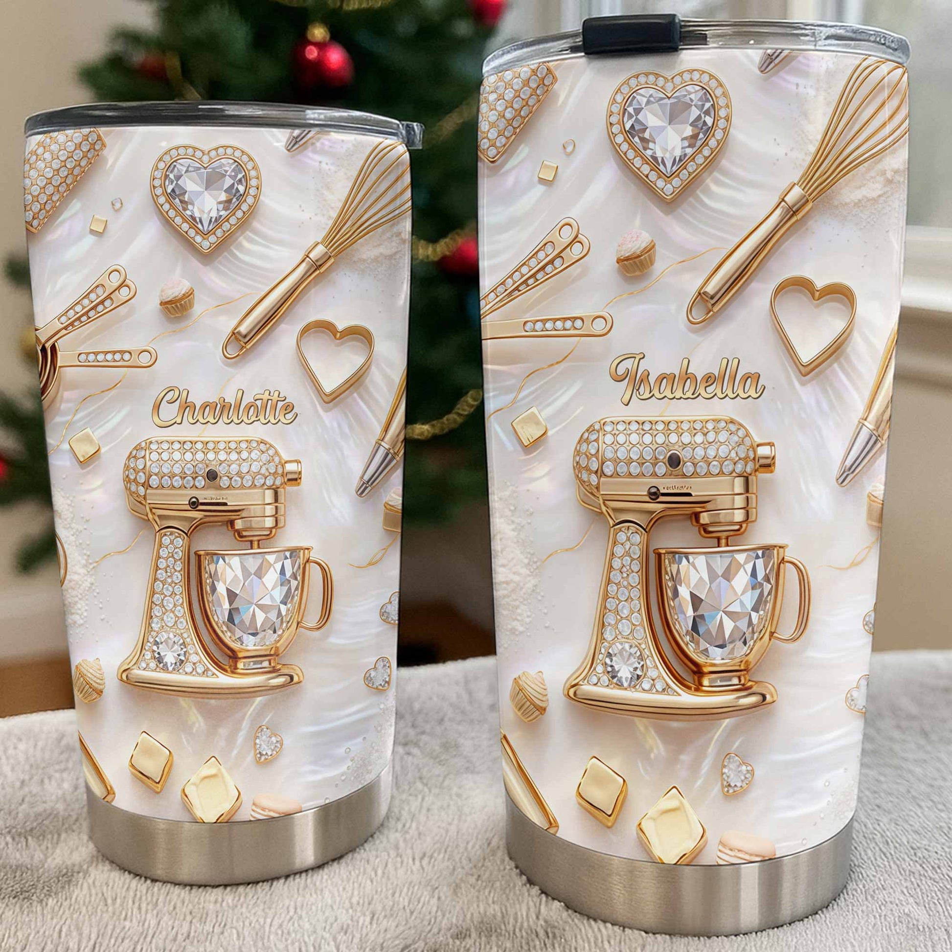 Baking With Love With 3D Golden Mixer And Whisk Mother Of Pearl - Personalized Custom Stainless Steel Tumbler 20oz 30oz - BAKE030_TB