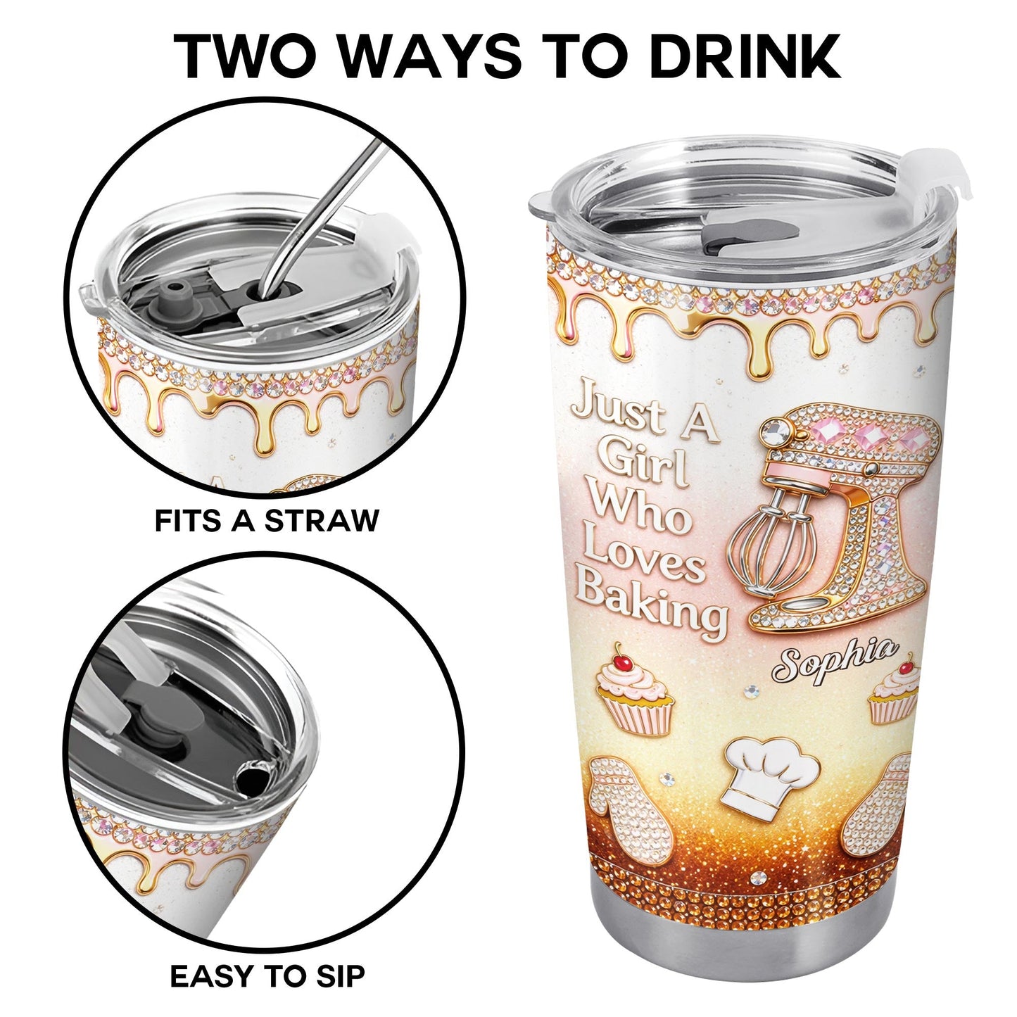 Just A Girl Who Loves Baking With Stand Mixer And Cupcake - Personalized Custom Stainless Steel Tumbler 20oz 30oz - BAKE033_TB