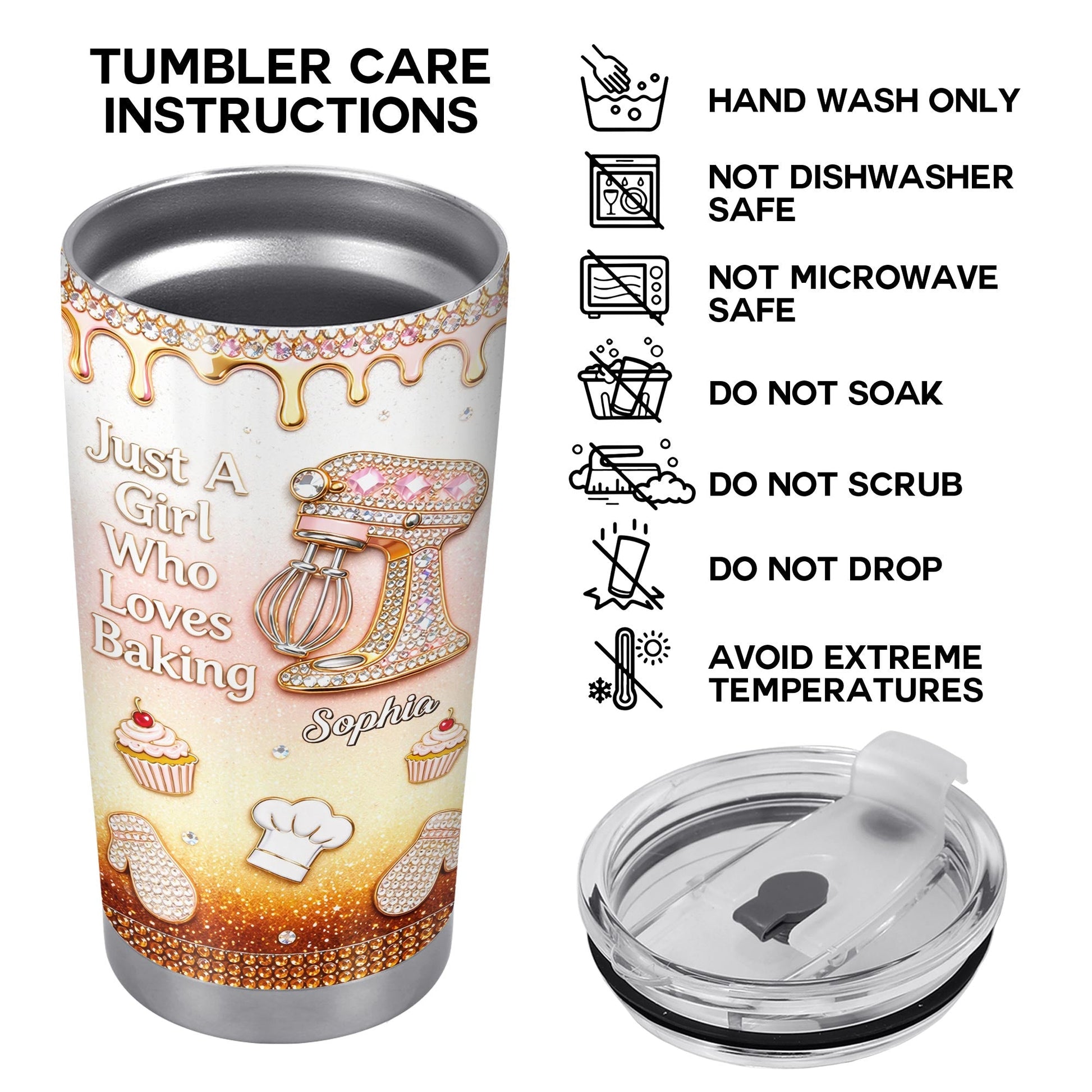 Just A Girl Who Loves Baking With Stand Mixer And Cupcake - Personalized Custom Stainless Steel Tumbler 20oz 30oz - BAKE033_TB
