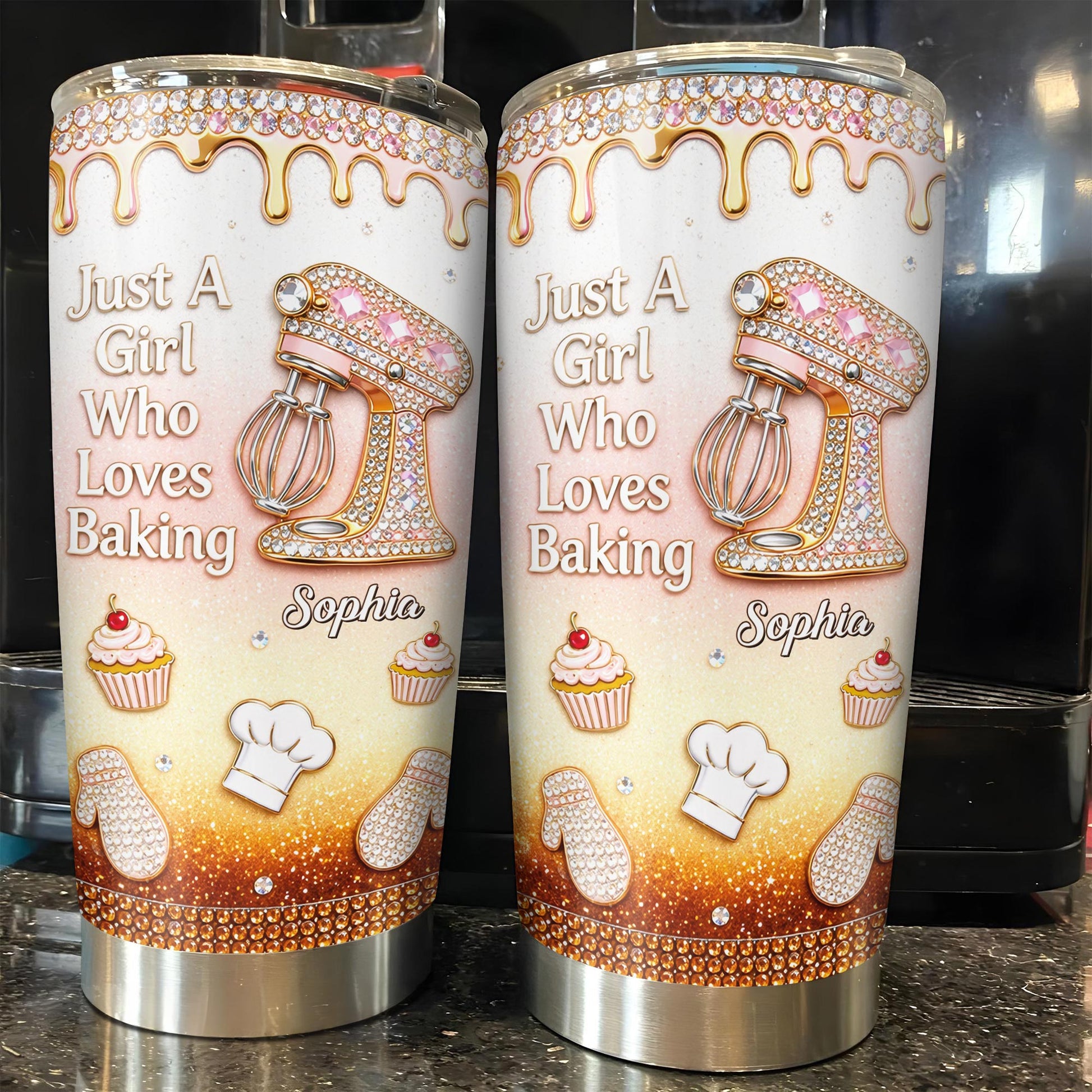 Just A Girl Who Loves Baking With Stand Mixer And Cupcake - Personalized Custom Stainless Steel Tumbler 20oz 30oz - BAKE033_TB