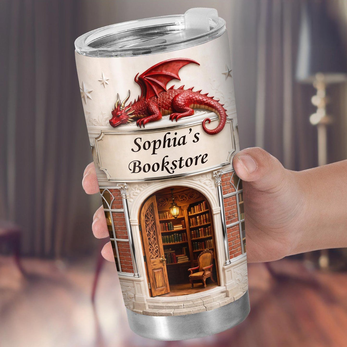 Sophia's Bookstore With Dragon And Stars - Personalized Custom Stainless Steel Tumbler 20oz 30oz - BLV086_TB