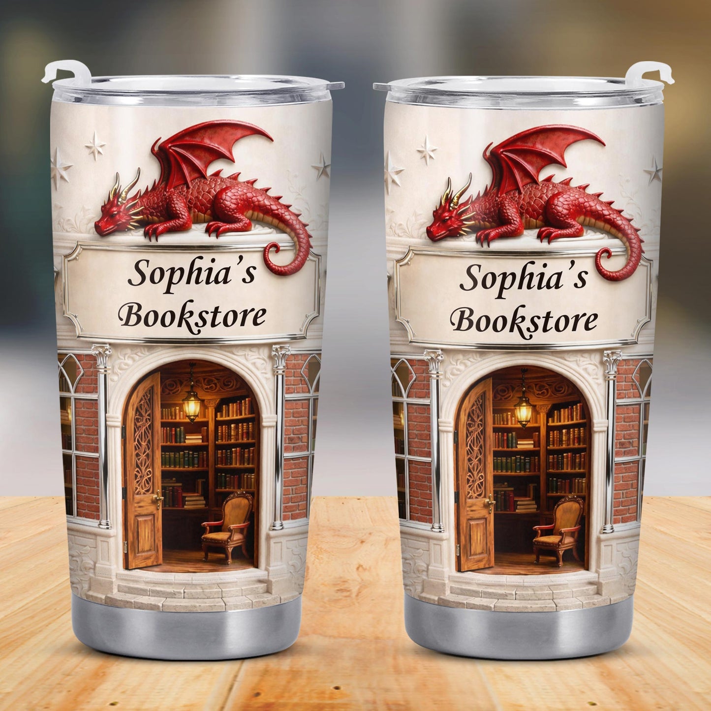 Sophia's Bookstore With Dragon And Stars - Personalized Custom Stainless Steel Tumbler 20oz 30oz - BLV086_TB