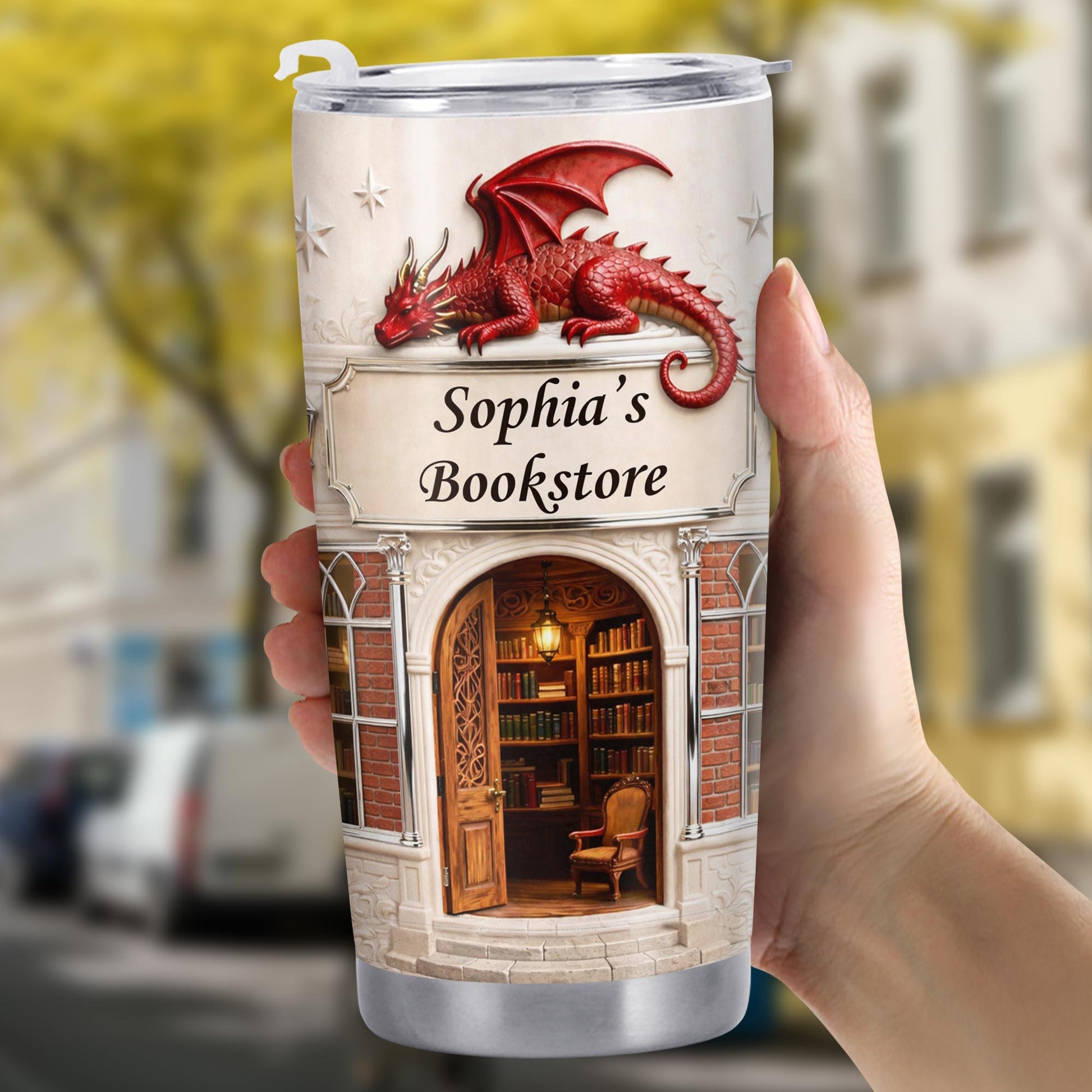Sophia's Bookstore With Dragon And Stars - Personalized Custom Stainless Steel Tumbler 20oz 30oz - BLV086_TB