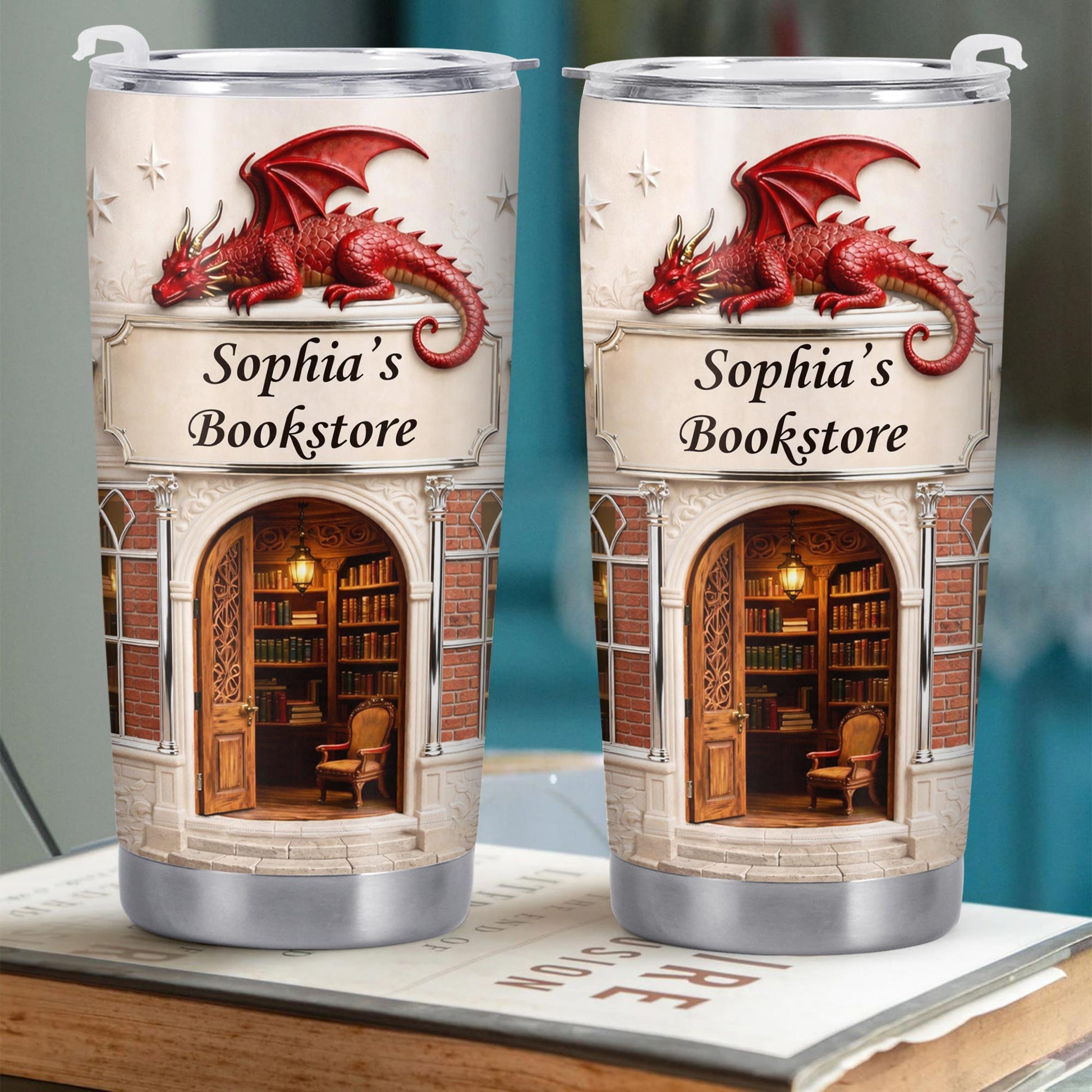 Sophia's Bookstore With Dragon And Stars - Personalized Custom Stainless Steel Tumbler 20oz 30oz - BLV086_TB