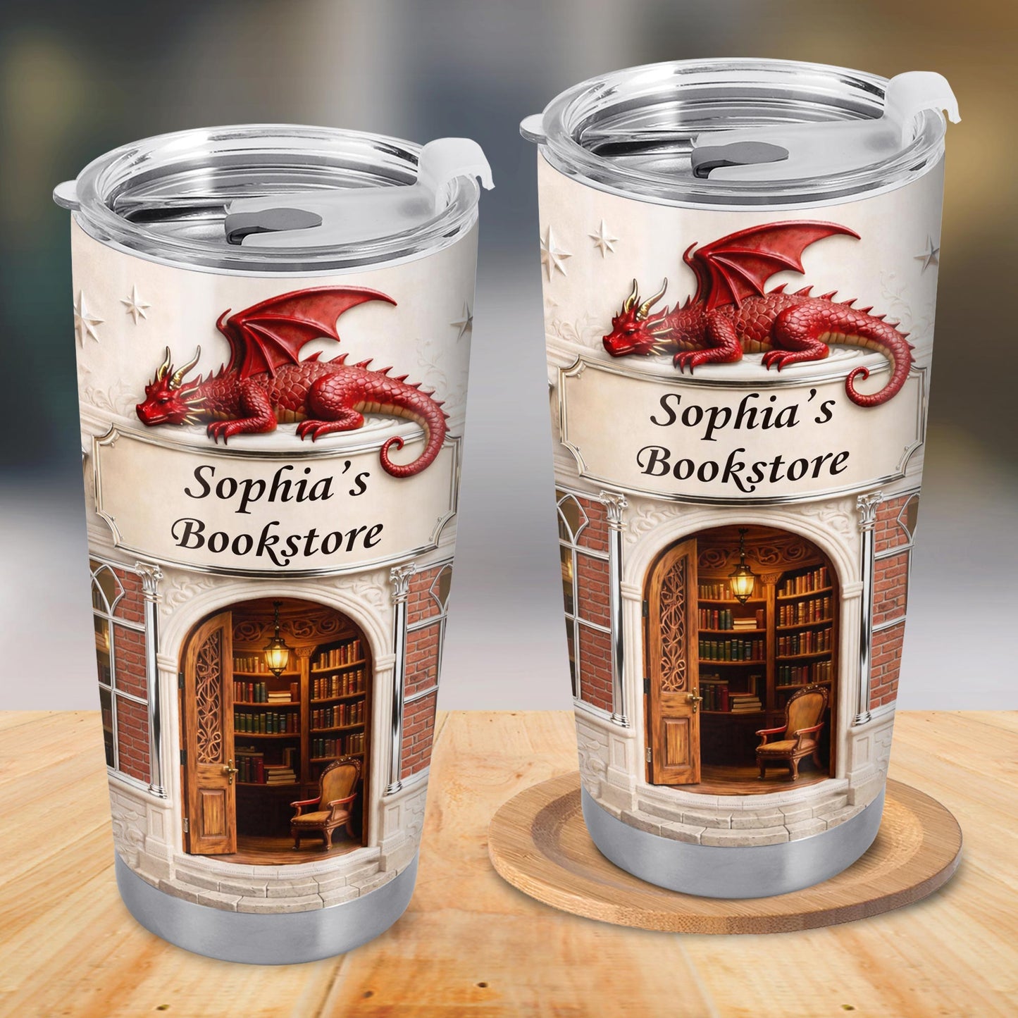 Sophia's Bookstore With Dragon And Stars - Personalized Custom Stainless Steel Tumbler 20oz 30oz - BLV086_TB