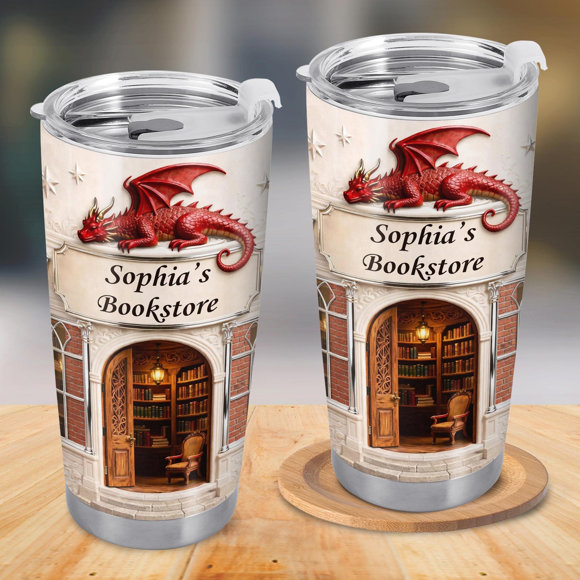 Sophia's Bookstore With Dragon And Stars - Personalized Custom Stainless Steel Tumbler 20oz 30oz - BLV086_TB