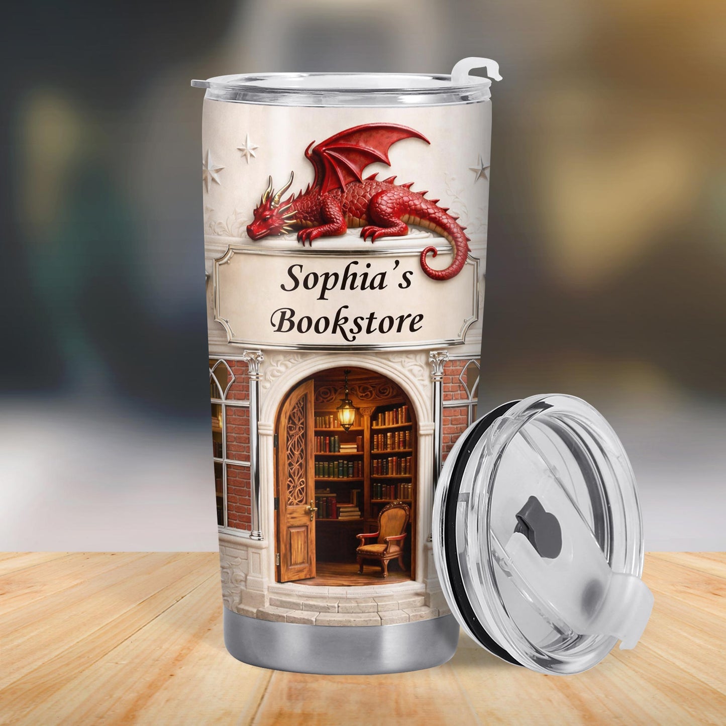Sophia's Bookstore With Dragon And Stars - Personalized Custom Stainless Steel Tumbler 20oz 30oz - BLV086_TB