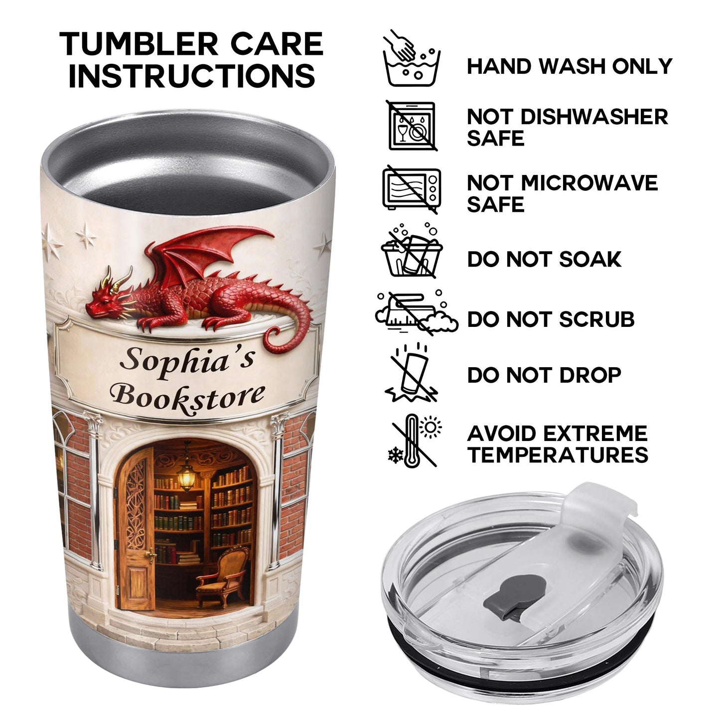 Sophia's Bookstore With Dragon And Stars - Personalized Custom Stainless Steel Tumbler 20oz 30oz - BLV086_TB