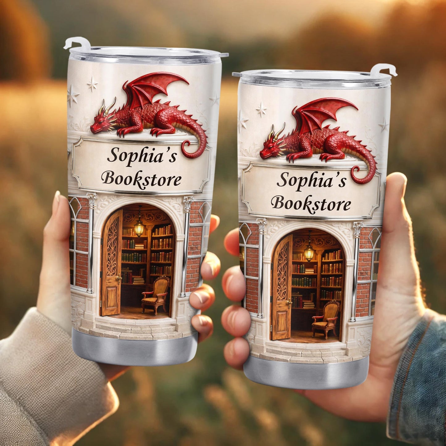 Sophia's Bookstore With Dragon And Stars - Personalized Custom Stainless Steel Tumbler 20oz 30oz - BLV086_TB