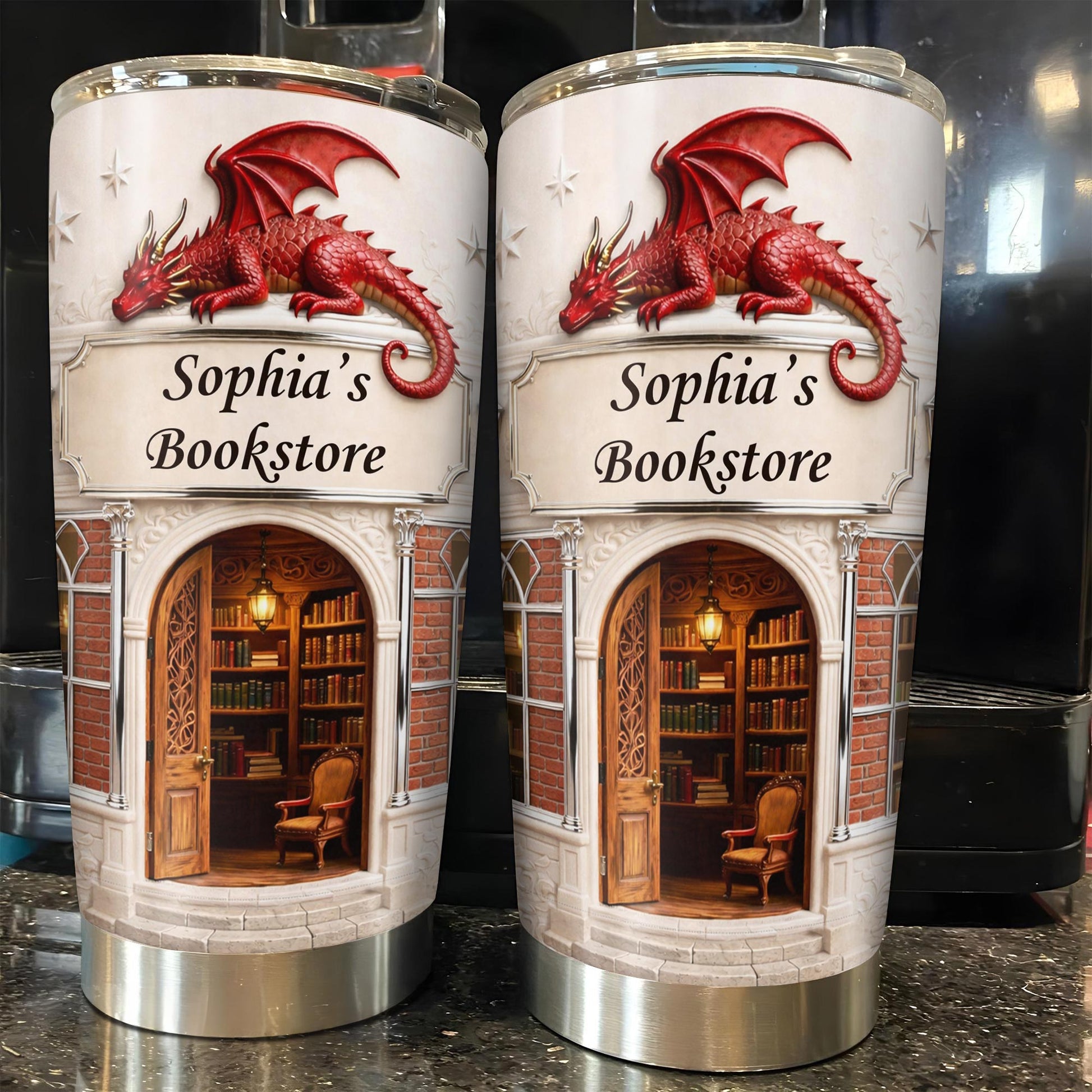 Sophia's Bookstore With Dragon And Stars - Personalized Custom Stainless Steel Tumbler 20oz 30oz - BLV086_TB