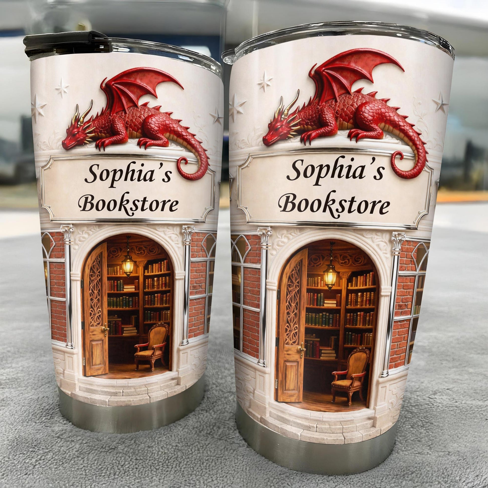Sophia's Bookstore With Dragon And Stars - Personalized Custom Stainless Steel Tumbler 20oz 30oz - BLV086_TB