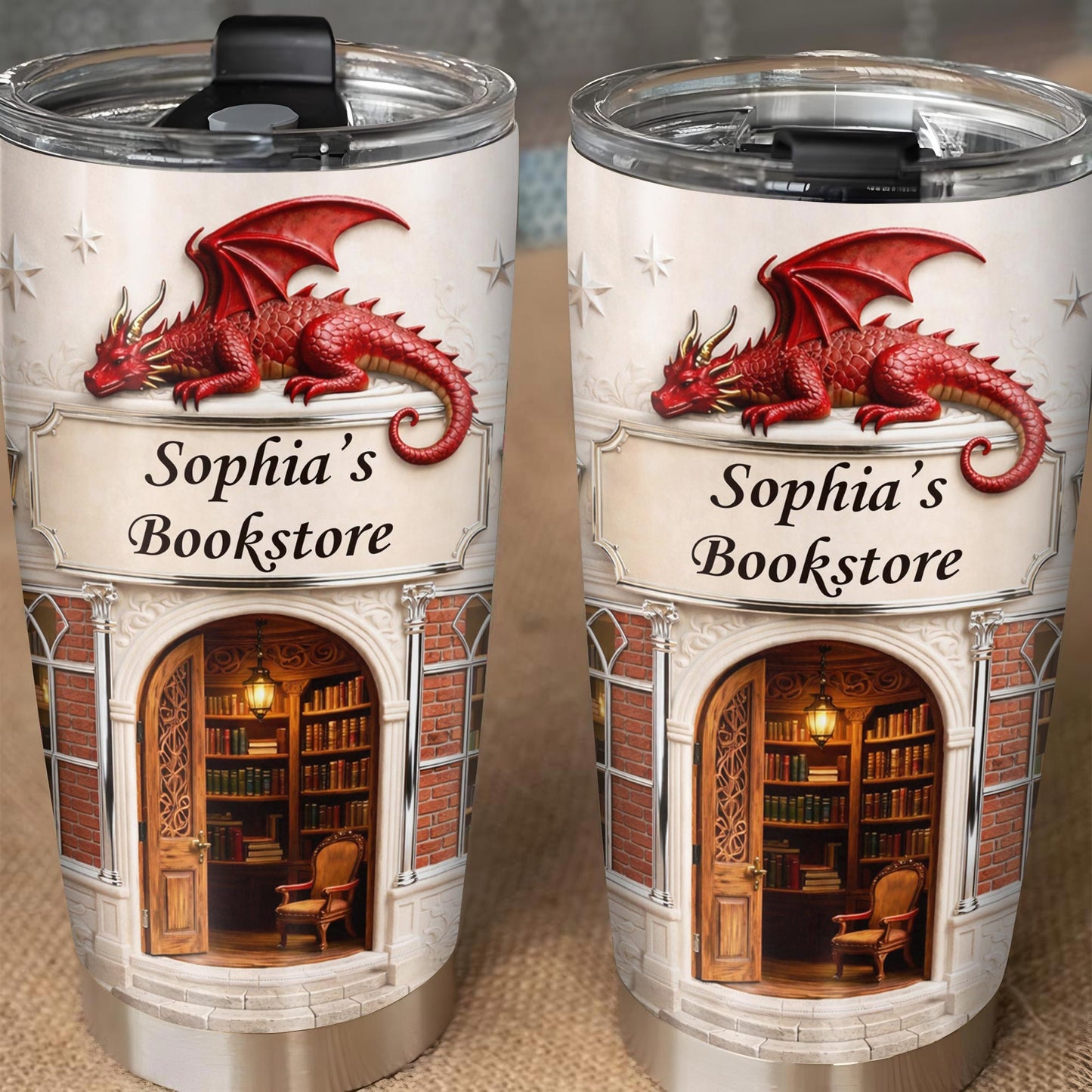 Sophia's Bookstore With Dragon And Stars - Personalized Custom Stainless Steel Tumbler 20oz 30oz - BLV086_TB