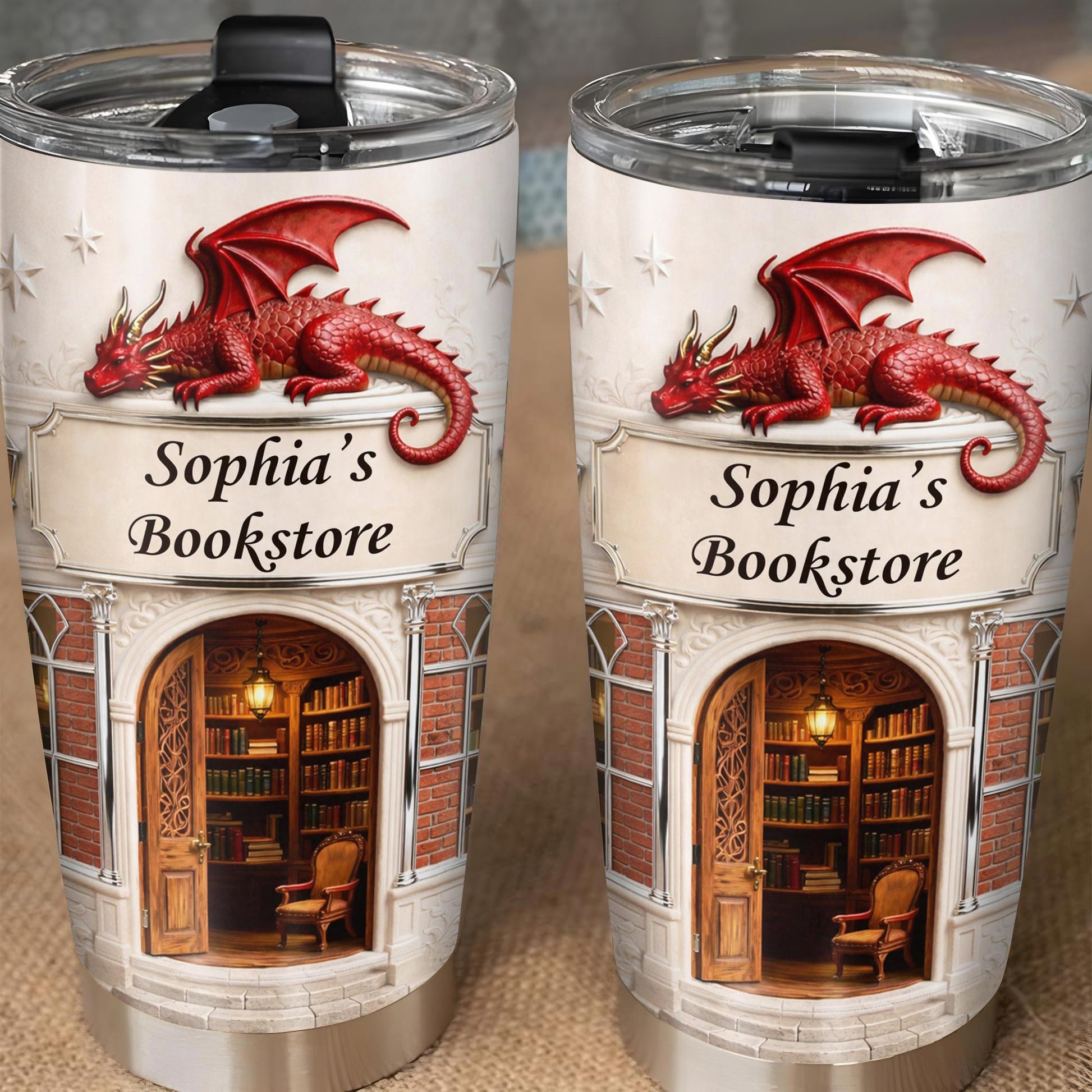 Sophia's Bookstore With Dragon And Stars - Personalized Custom Stainless Steel Tumbler 20oz 30oz - BLV086_TB