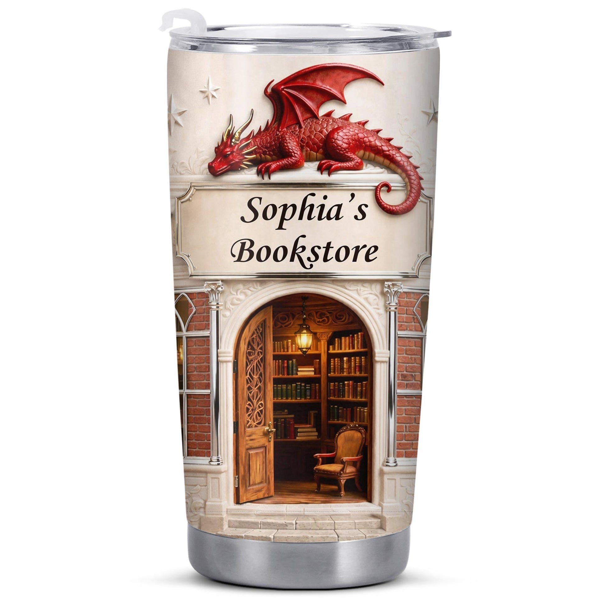Sophia's Bookstore With Dragon And Stars - Personalized Custom Stainless Steel Tumbler 20oz 30oz - BLV086_TB
