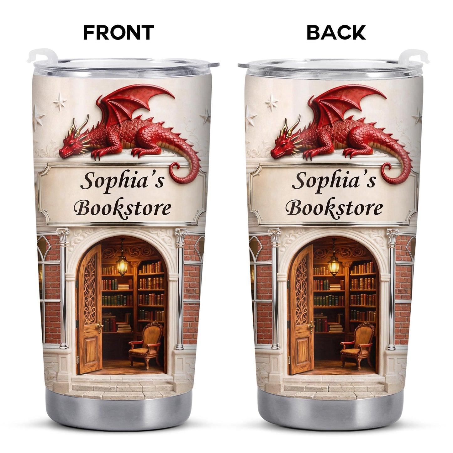 Sophia's Bookstore With Dragon And Stars - Personalized Custom Stainless Steel Tumbler 20oz 30oz - BLV086_TB