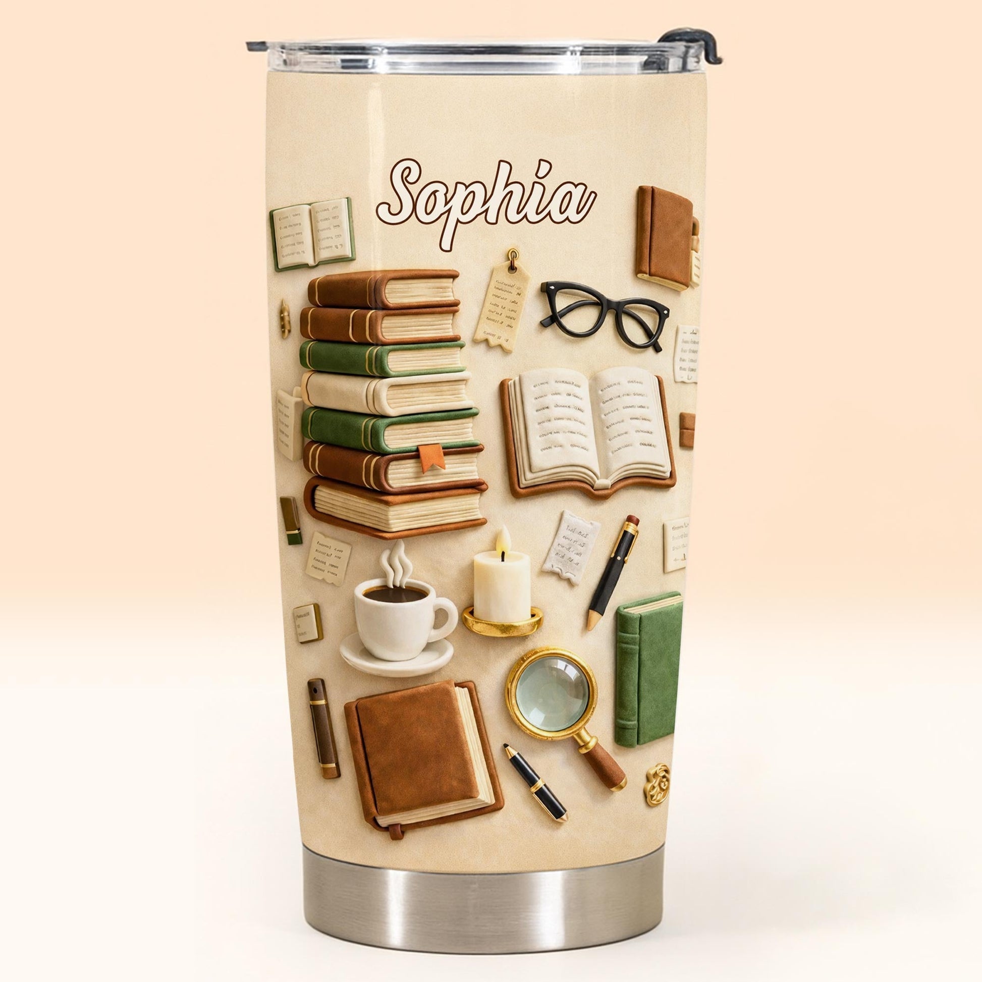 Just A Girl Who Loves Books And Coffee With Vintage Library Objects - Personalized Custom Stainless Steel Tumbler 20oz 30oz - BLV092_TB