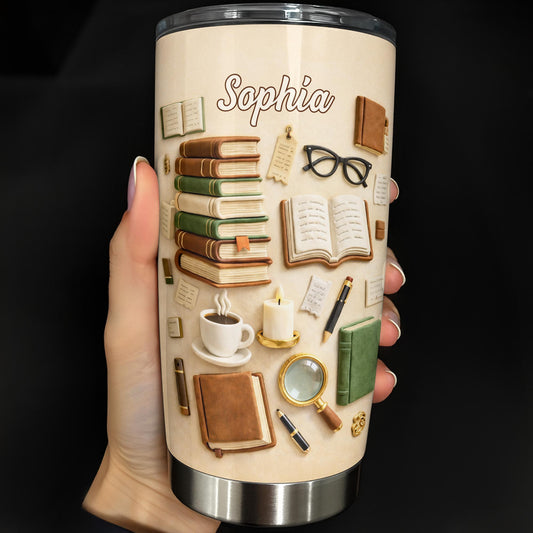 Just A Girl Who Loves Books And Coffee With Vintage Library Objects - Personalized Custom Stainless Steel Tumbler 20oz 30oz - BLV092_TB
