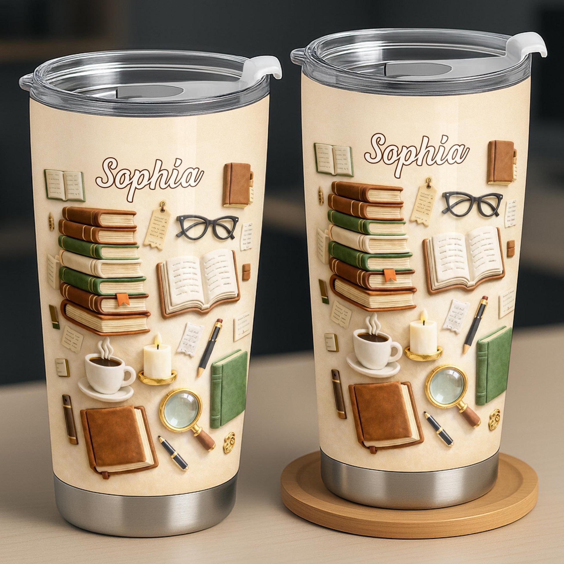 Just A Girl Who Loves Books And Coffee With Vintage Library Objects - Personalized Custom Stainless Steel Tumbler 20oz 30oz - BLV092_TB