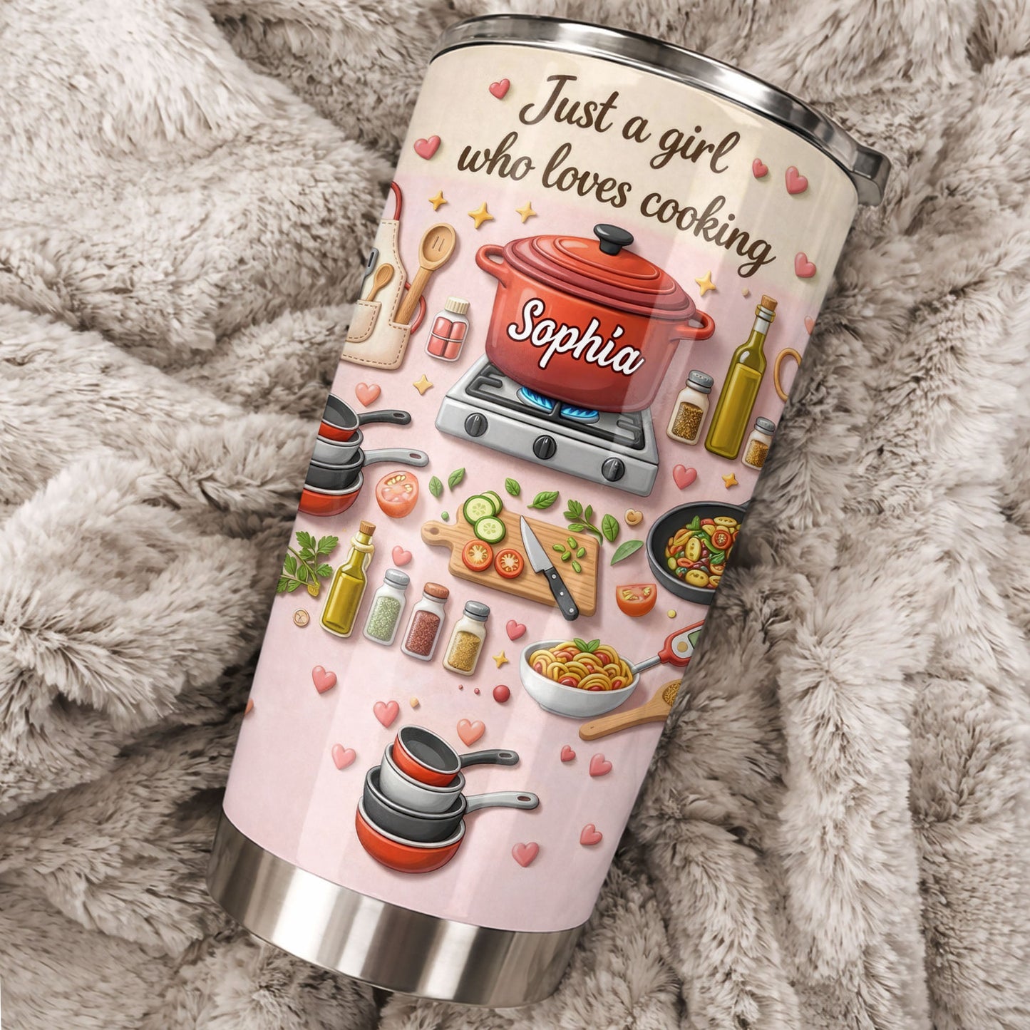 Just A Girl Who Loves Cooking With Pot And Kitchen Utensils - Personalized Custom Stainless Steel Tumbler 20oz 30oz - COOK038_TB