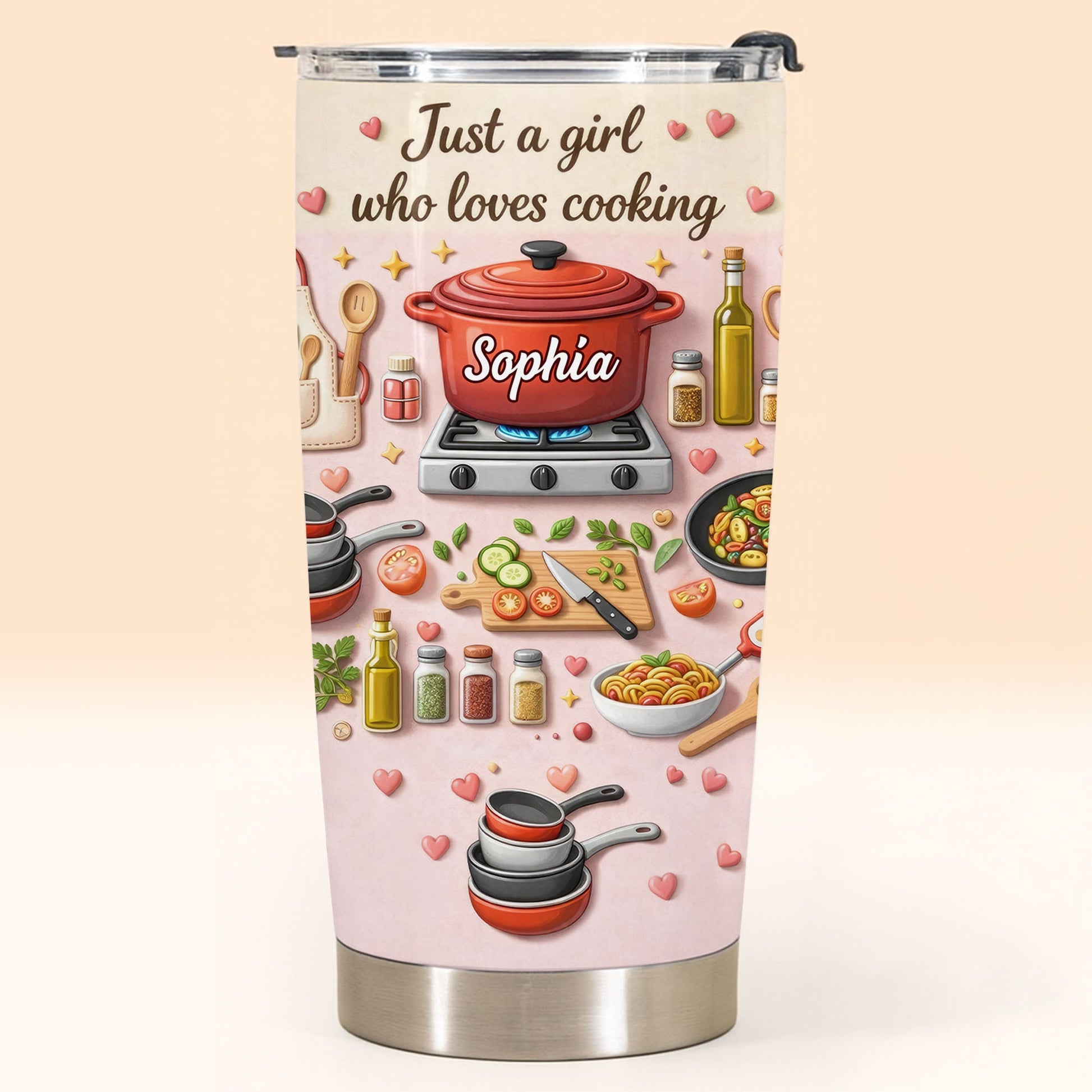 Just A Girl Who Loves Cooking With Pot And Kitchen Utensils - Personalized Custom Stainless Steel Tumbler 20oz 30oz - COOK038_TB