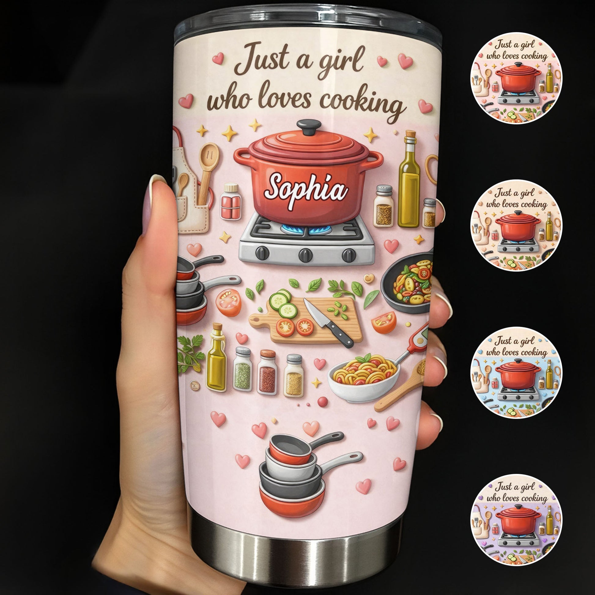 Just A Girl Who Loves Cooking With Pot And Kitchen Utensils - Personalized Custom Stainless Steel Tumbler 20oz 30oz - COOK038_TB