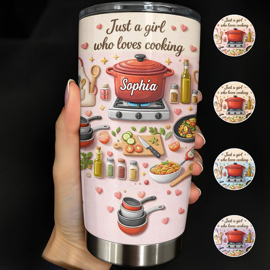 Just A Girl Who Loves Cooking With Pot And Kitchen Utensils - Personalized Custom Stainless Steel Tumbler 20oz 30oz - COOK038_TB
