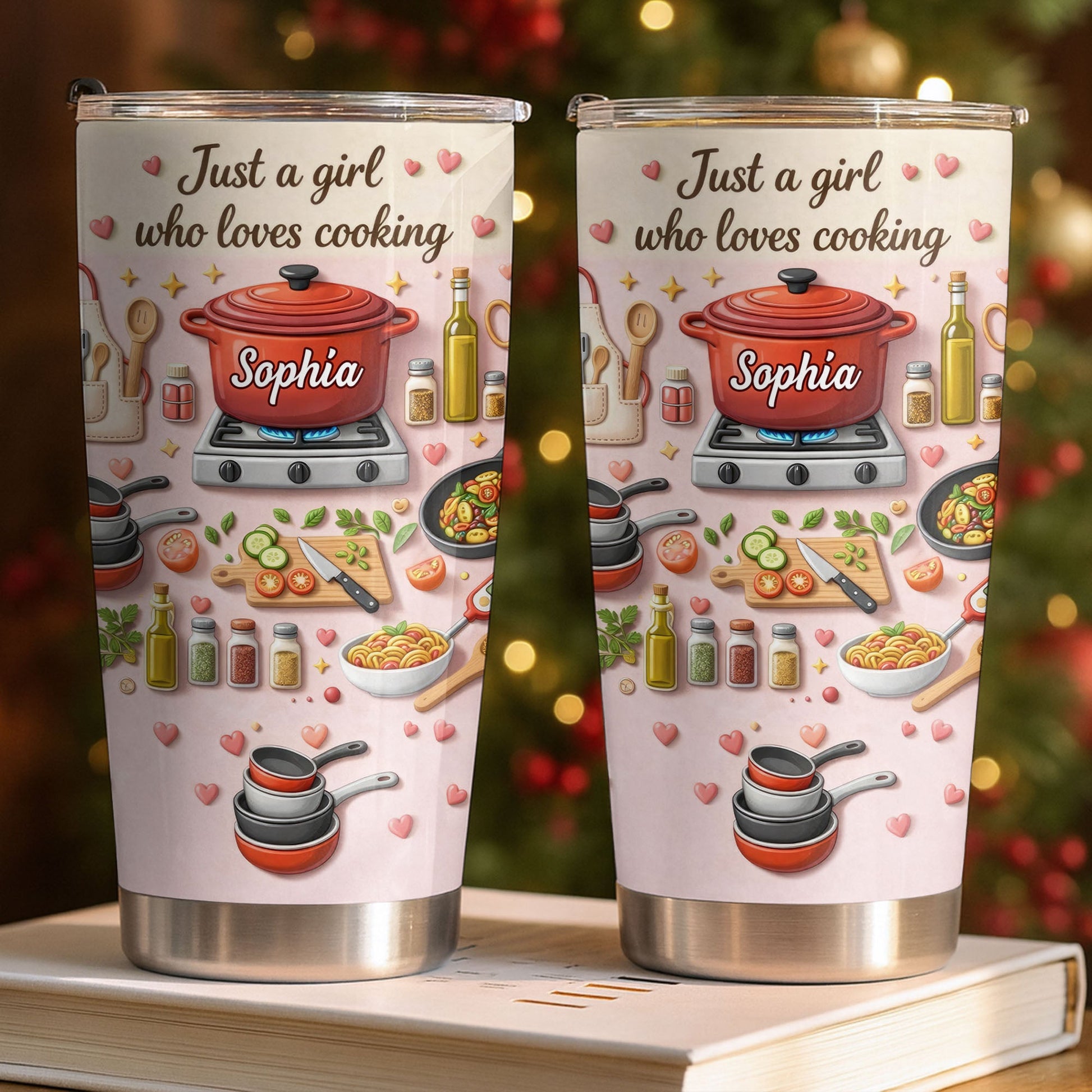 Just A Girl Who Loves Cooking With Pot And Kitchen Utensils - Personalized Custom Stainless Steel Tumbler 20oz 30oz - COOK038_TB