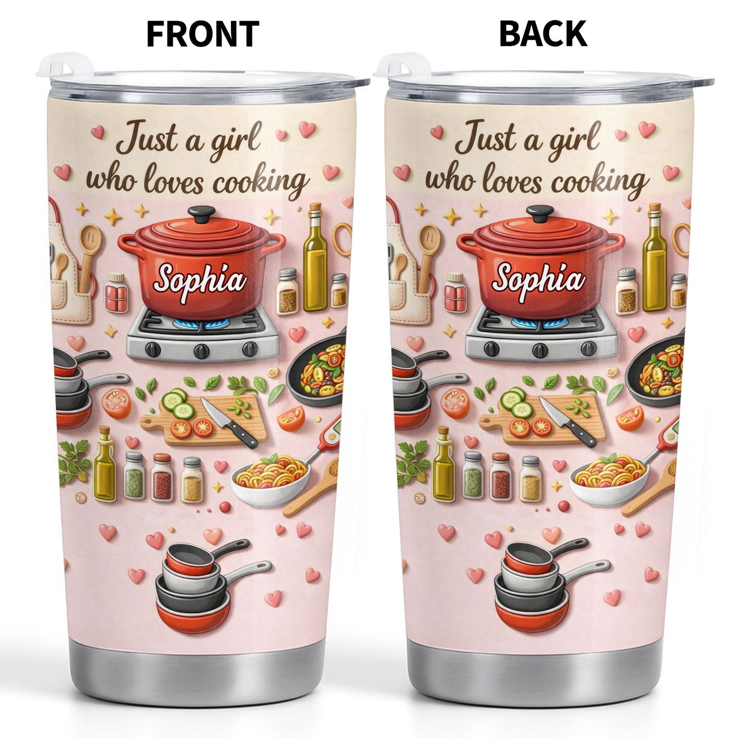 Just A Girl Who Loves Cooking With Pot And Kitchen Utensils - Personalized Custom Stainless Steel Tumbler 20oz 30oz - COOK038_TB