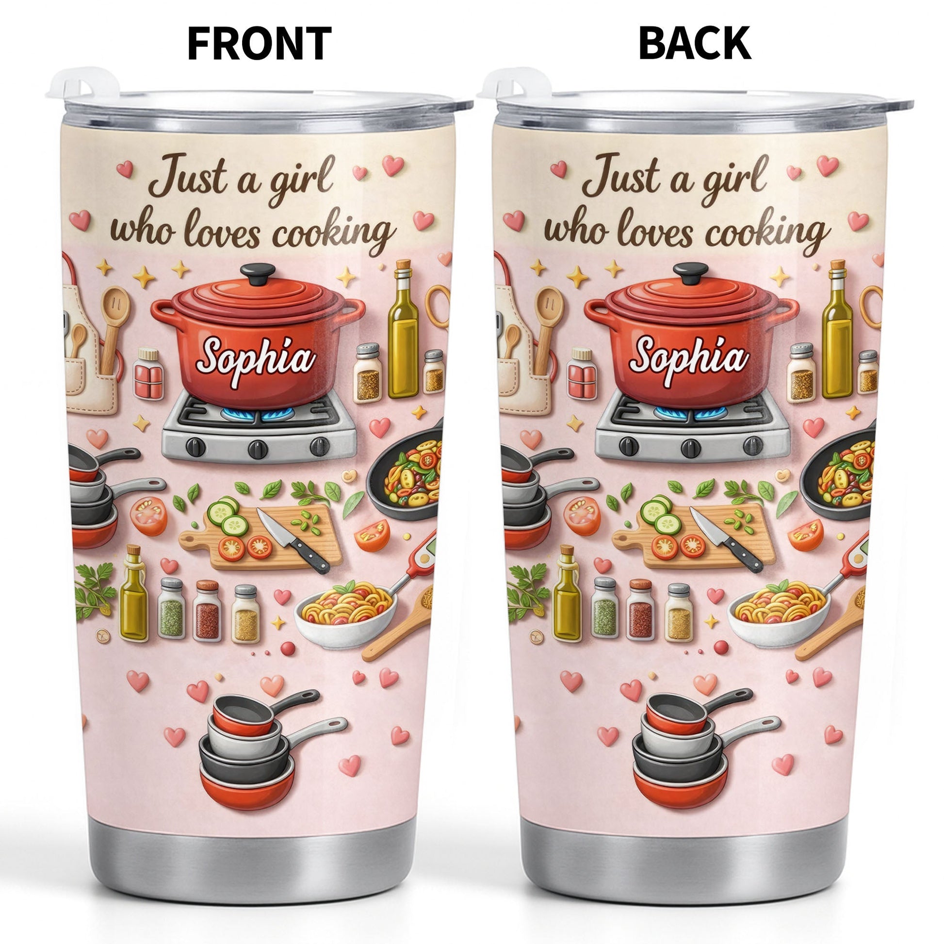 Just A Girl Who Loves Cooking With Pot And Kitchen Utensils - Personalized Custom Stainless Steel Tumbler 20oz 30oz - COOK038_TB