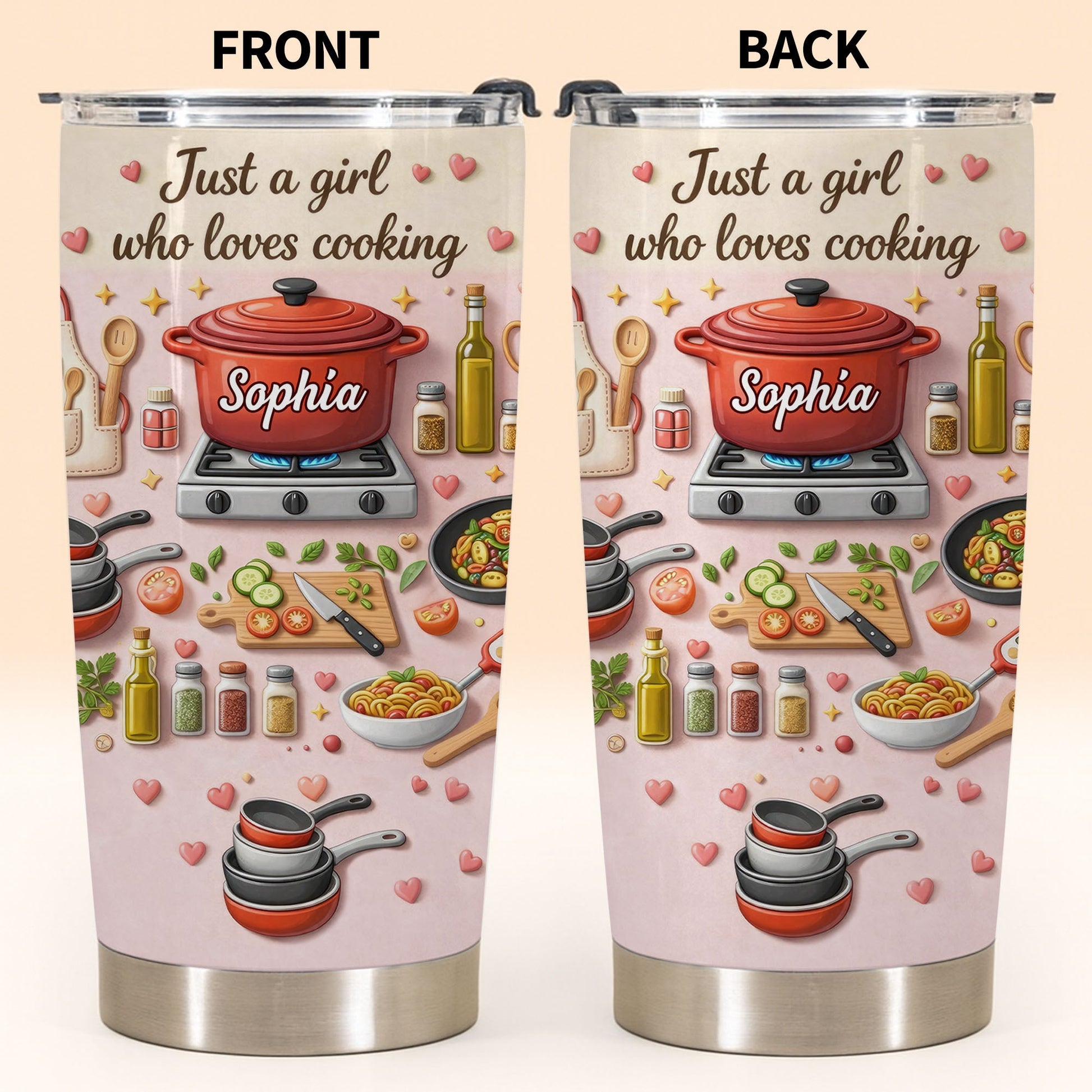 Just A Girl Who Loves Cooking With Pot And Kitchen Utensils - Personalized Custom Stainless Steel Tumbler 20oz 30oz - COOK038_TB