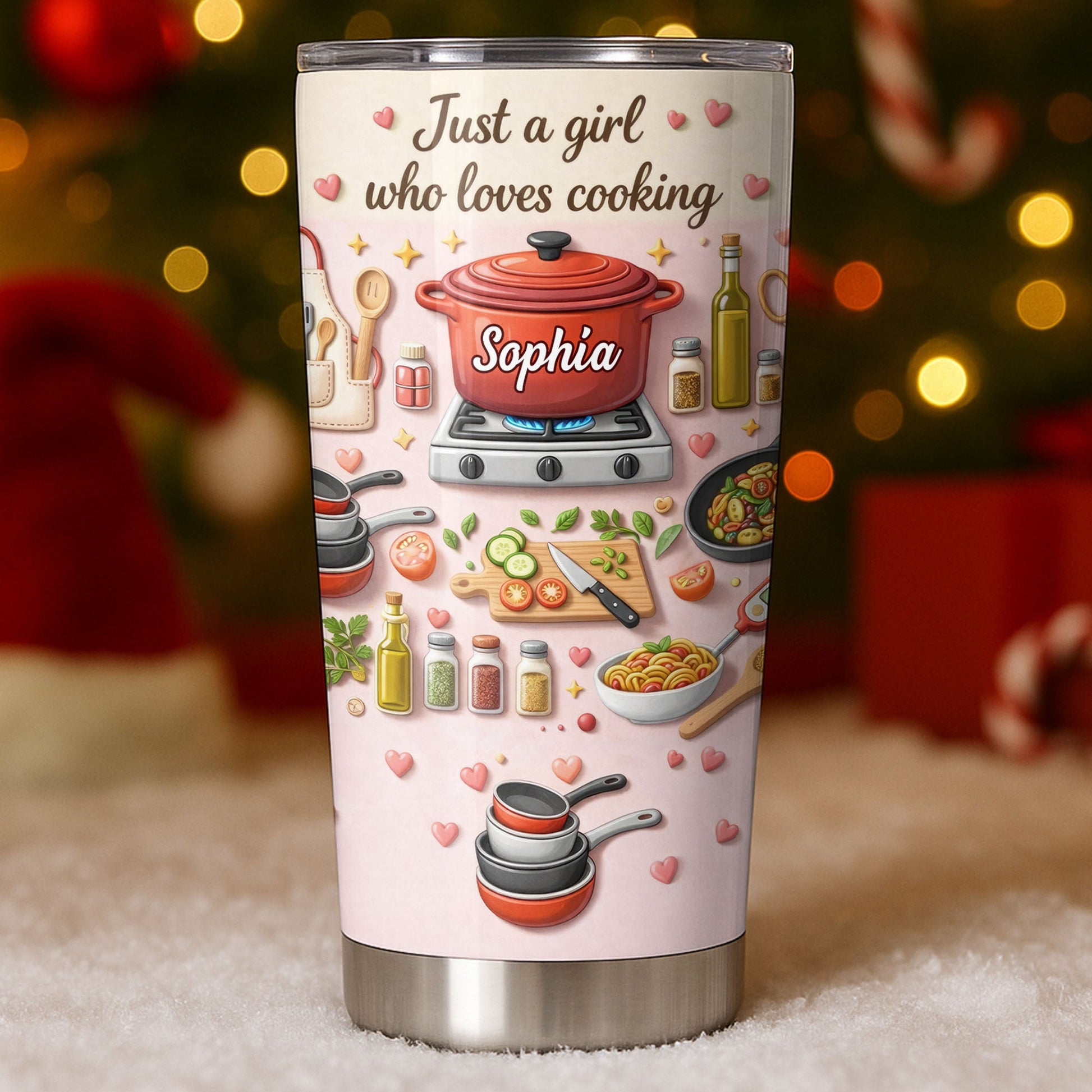Just A Girl Who Loves Cooking With Pot And Kitchen Utensils - Personalized Custom Stainless Steel Tumbler 20oz 30oz - COOK038_TB