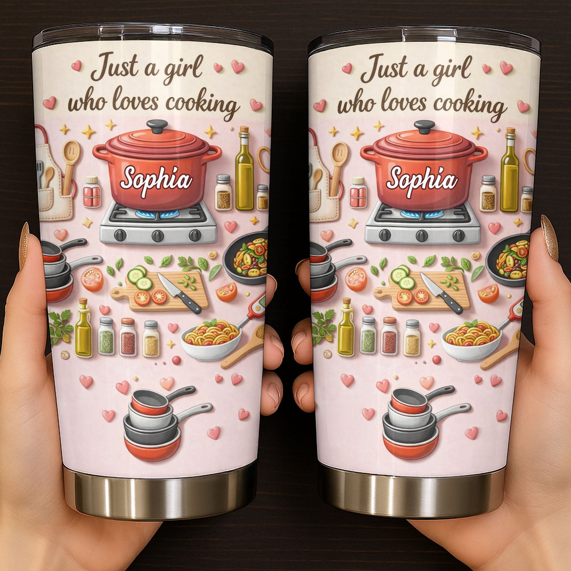 Just A Girl Who Loves Cooking With Pot And Kitchen Utensils - Personalized Custom Stainless Steel Tumbler 20oz 30oz - COOK038_TB