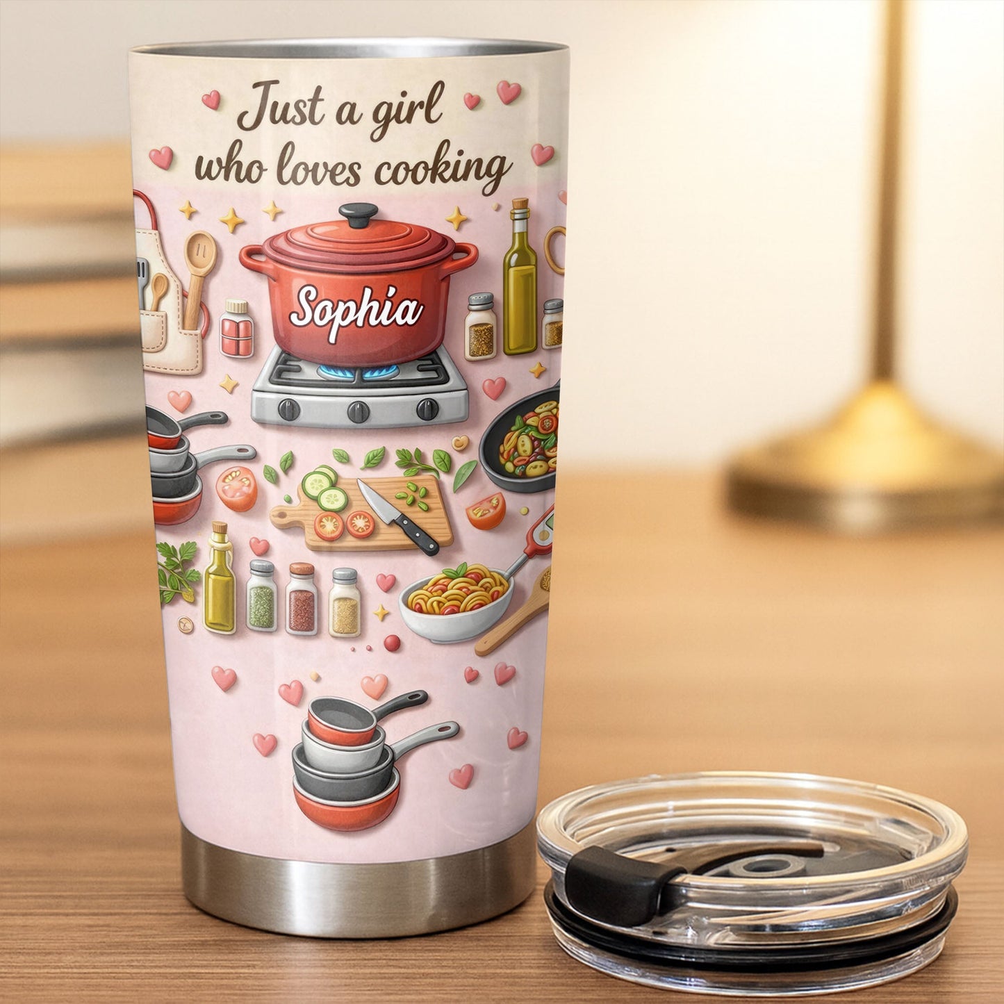 Just A Girl Who Loves Cooking With Pot And Kitchen Utensils - Personalized Custom Stainless Steel Tumbler 20oz 30oz - COOK038_TB