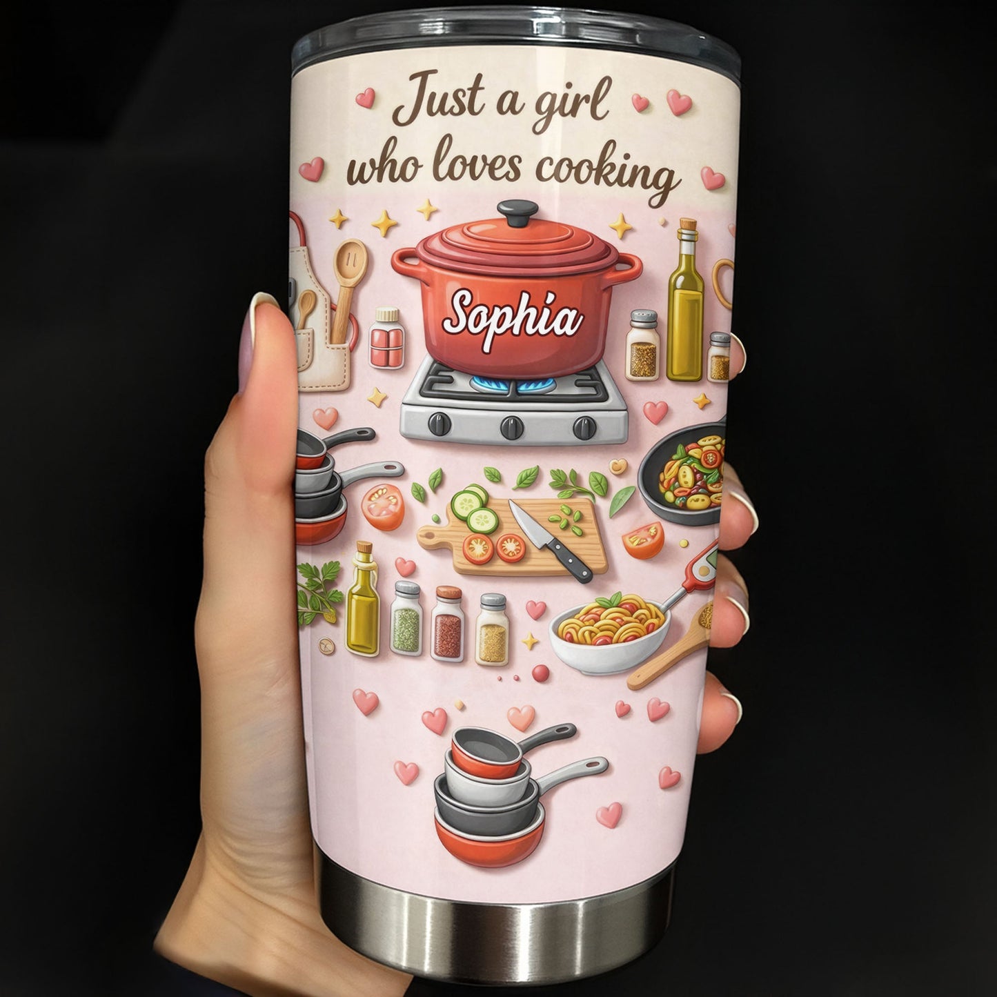 Just A Girl Who Loves Cooking With Pot And Kitchen Utensils - Personalized Custom Stainless Steel Tumbler 20oz 30oz - COOK038_TB