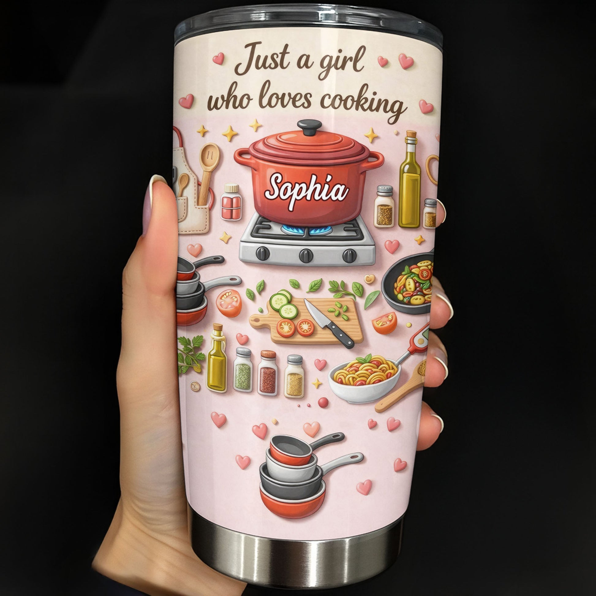 Just A Girl Who Loves Cooking With Pot And Kitchen Utensils - Personalized Custom Stainless Steel Tumbler 20oz 30oz - COOK038_TB