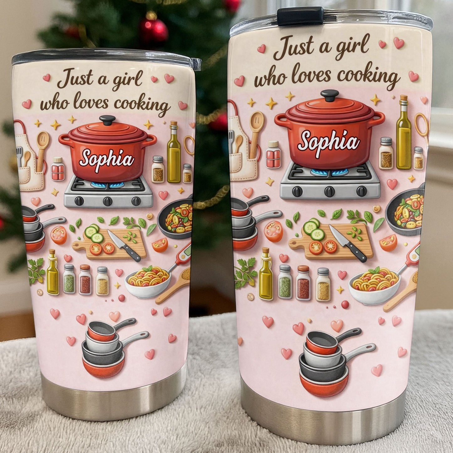 Just A Girl Who Loves Cooking With Pot And Kitchen Utensils - Personalized Custom Stainless Steel Tumbler 20oz 30oz - COOK038_TB