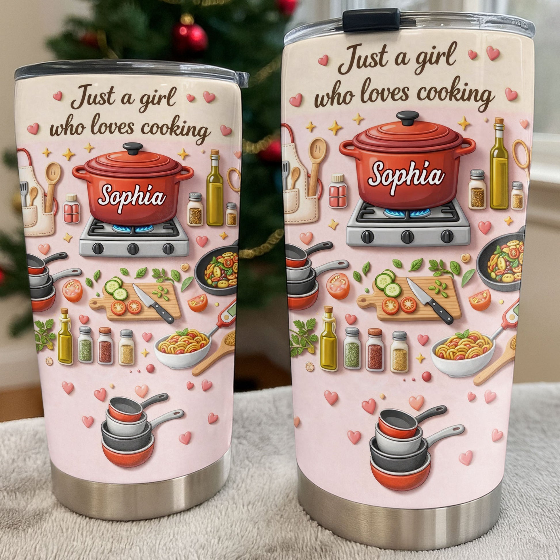 Just A Girl Who Loves Cooking With Pot And Kitchen Utensils - Personalized Custom Stainless Steel Tumbler 20oz 30oz - COOK038_TB