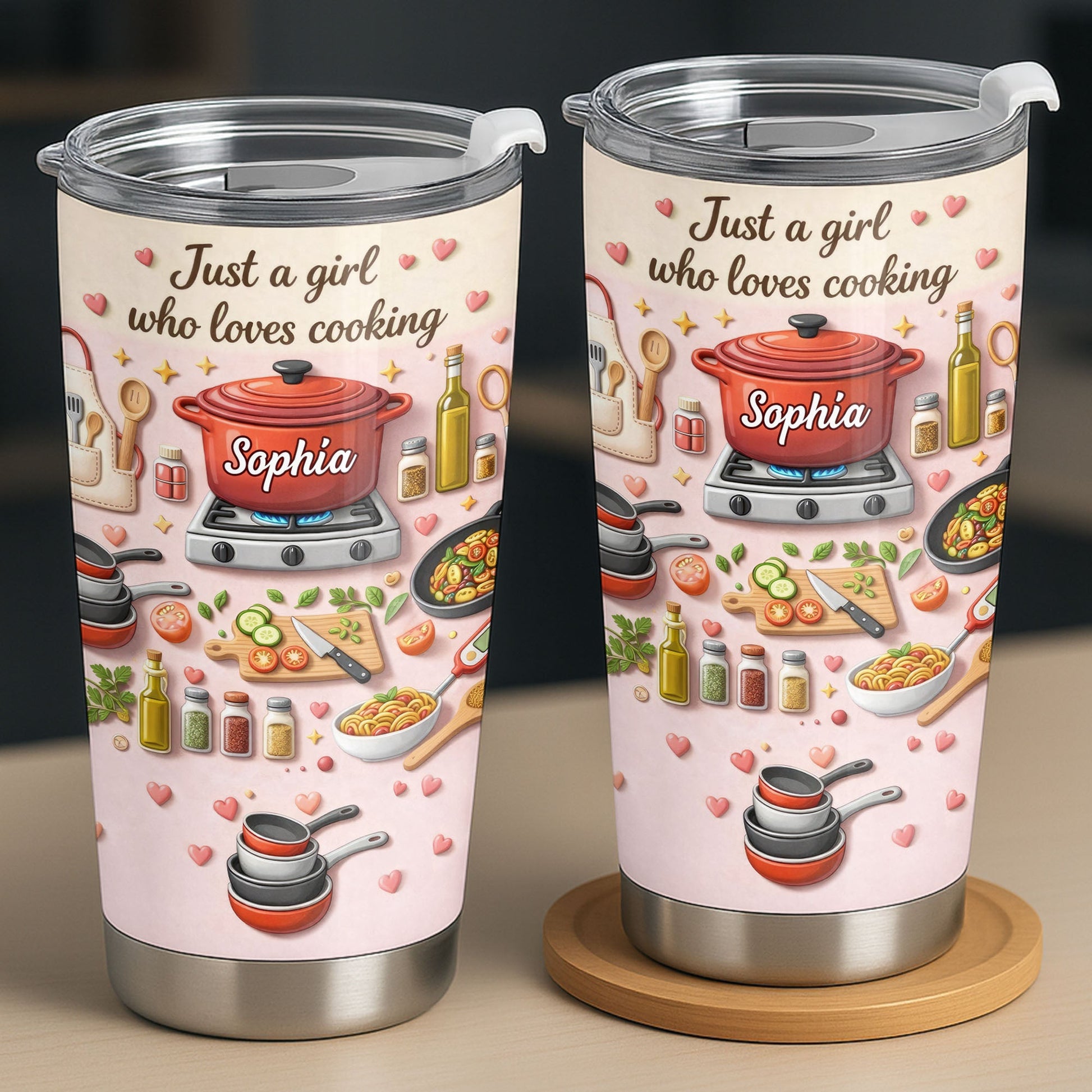 Just A Girl Who Loves Cooking With Pot And Kitchen Utensils - Personalized Custom Stainless Steel Tumbler 20oz 30oz - COOK038_TB
