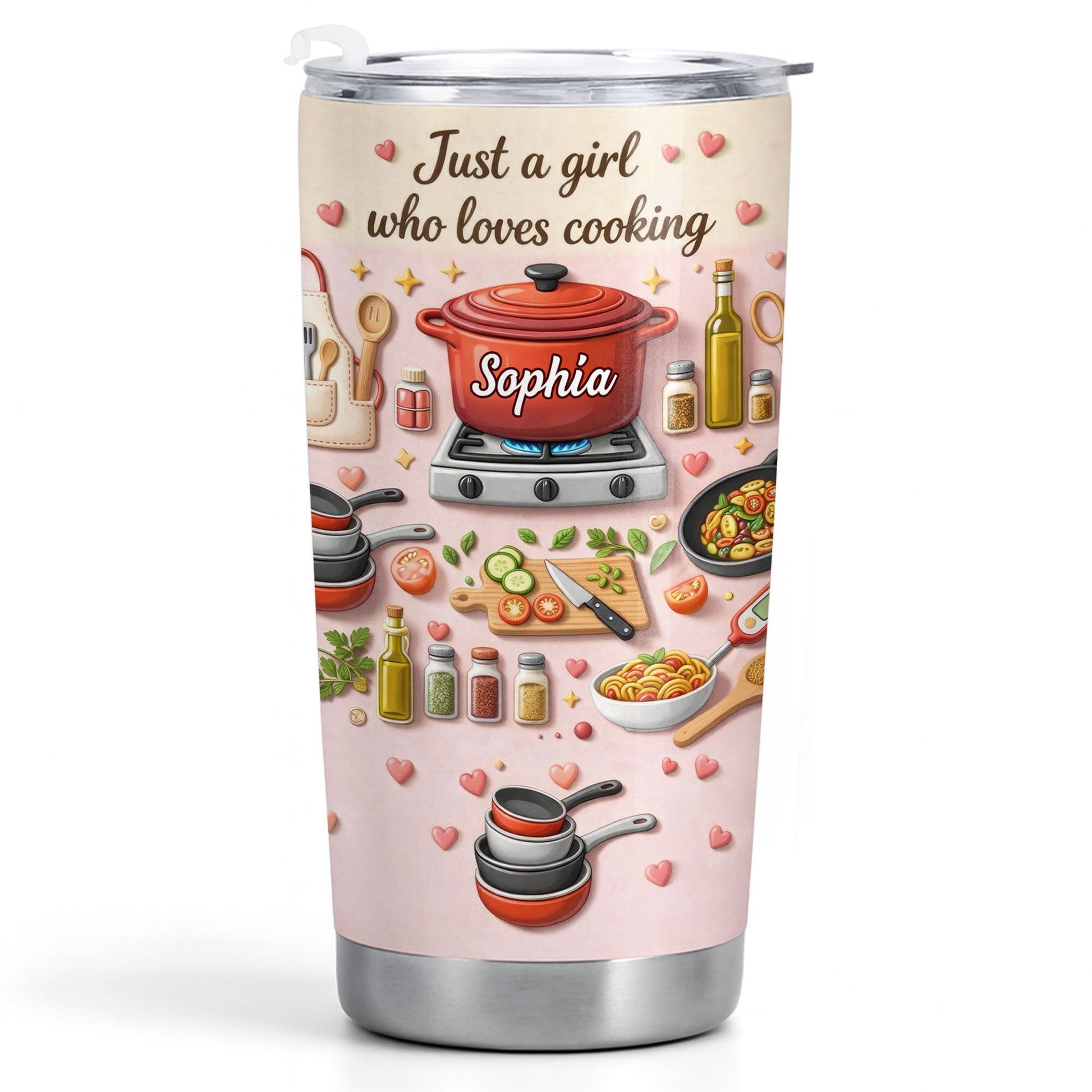 Just A Girl Who Loves Cooking With Pot And Kitchen Utensils - Personalized Custom Stainless Steel Tumbler 20oz 30oz - COOK038_TB