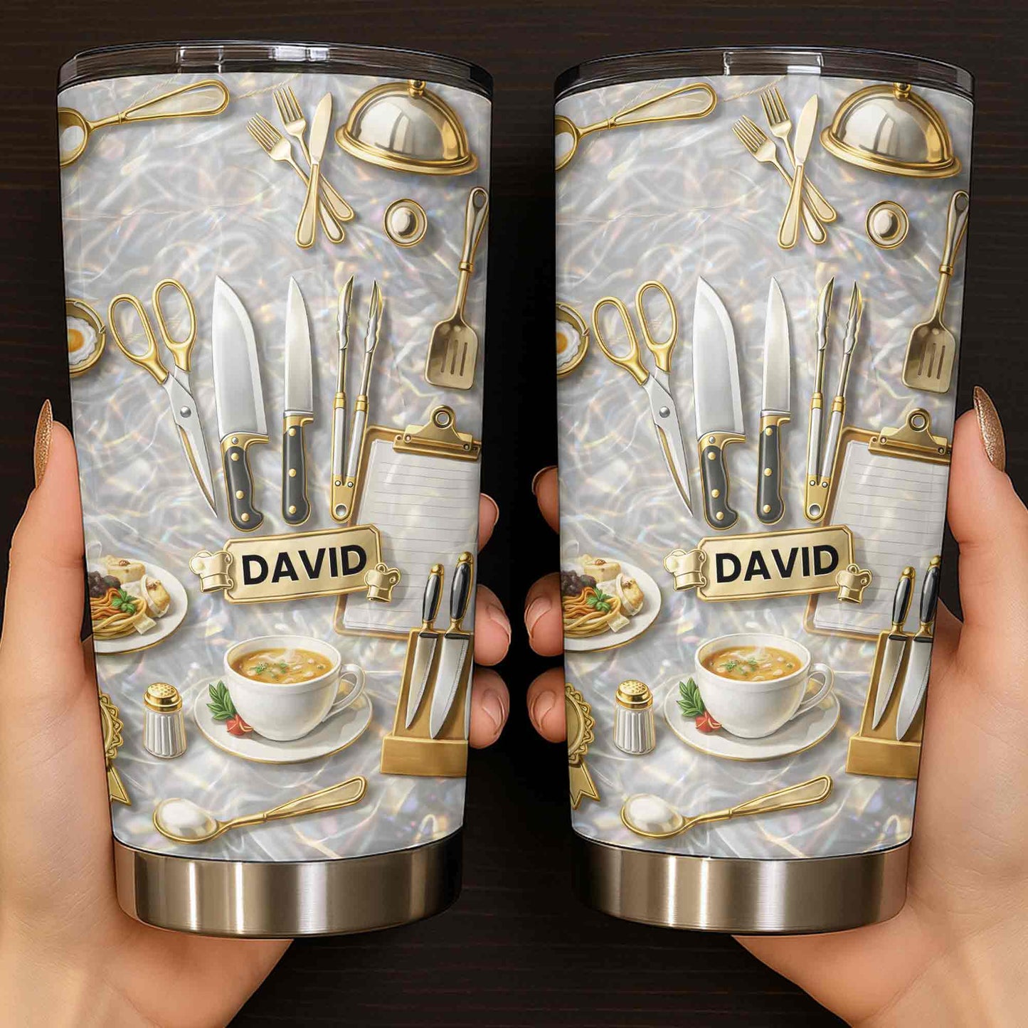 Master Of The Kitchen With Professional Chef Tools And Culinary Art - Personalized Custom Stainless Steel Tumbler 20oz 30oz - COOK039_TB