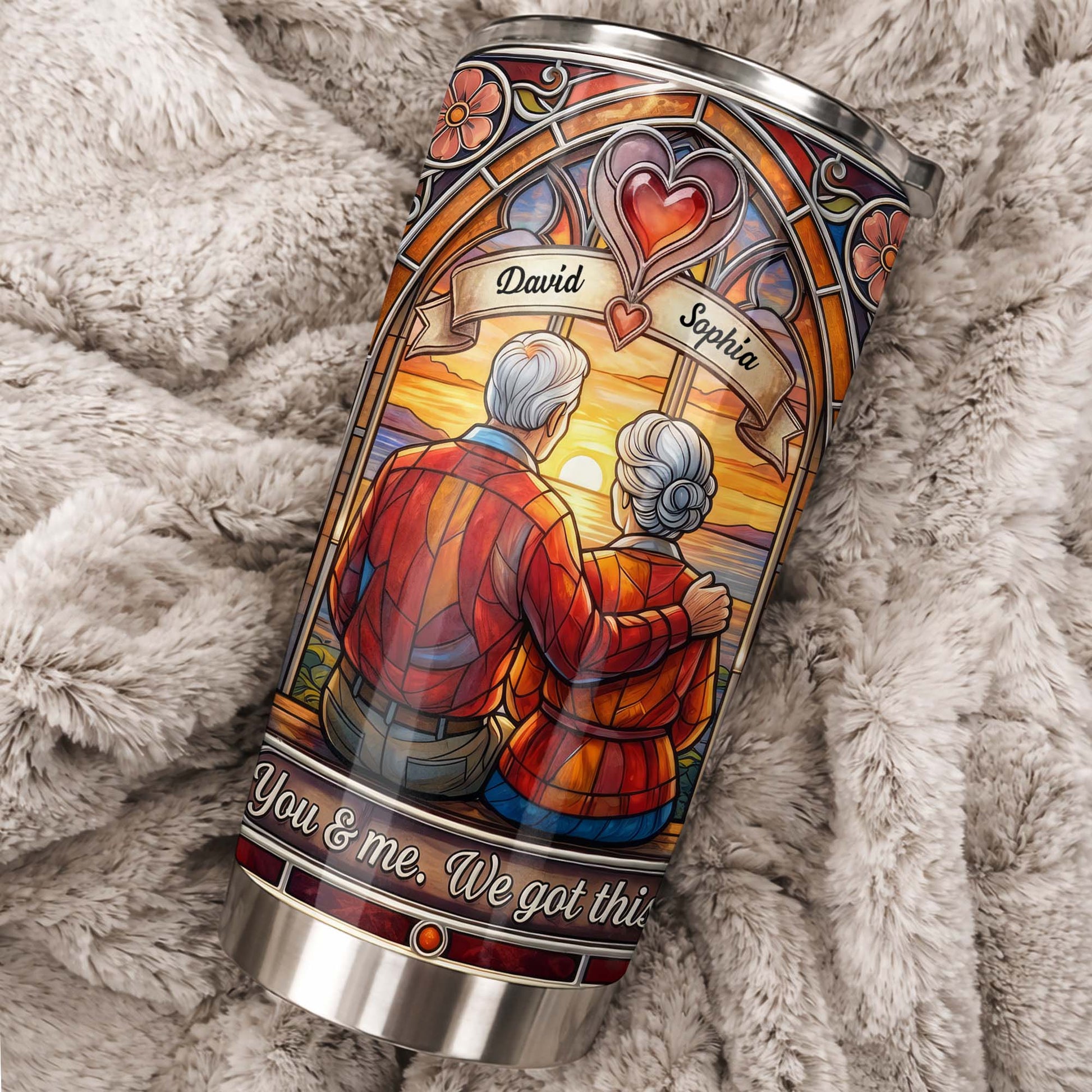 You And Me We Got This Old Couple Stained Glass Sunset - Personalized Custom Stainless Steel Tumbler 20oz 30oz - CPL1400_TB