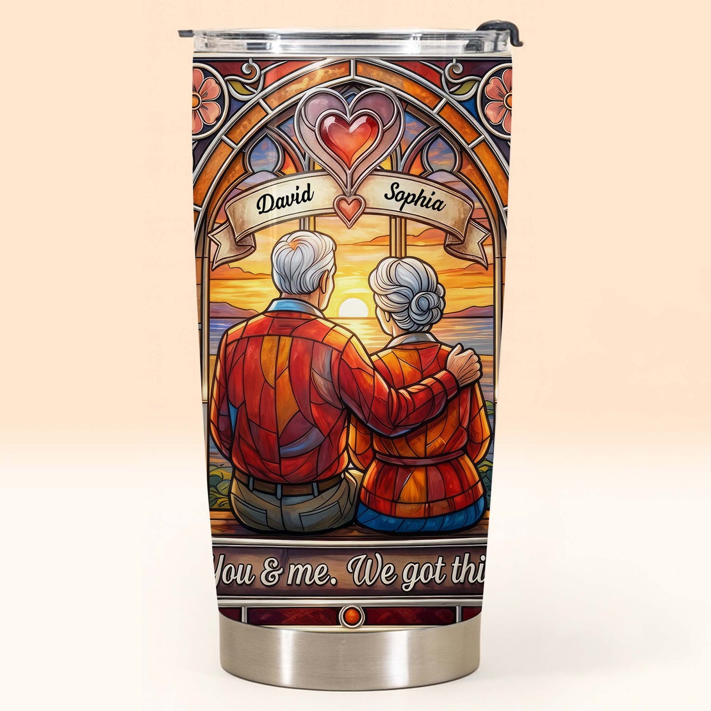 You And Me We Got This Old Couple Stained Glass Sunset - Personalized Custom Stainless Steel Tumbler 20oz 30oz - CPL1400_TB