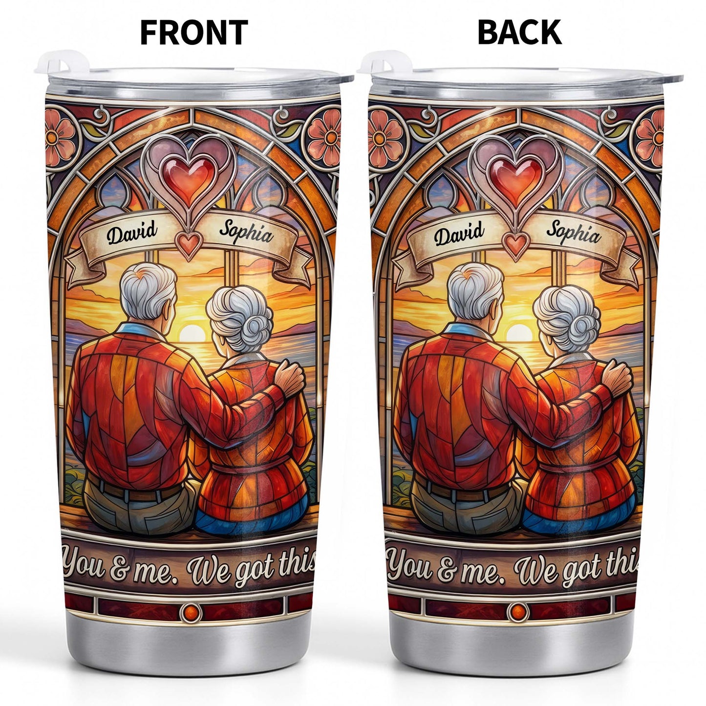 You And Me We Got This Old Couple Stained Glass Sunset - Personalized Custom Stainless Steel Tumbler 20oz 30oz - CPL1400_TB