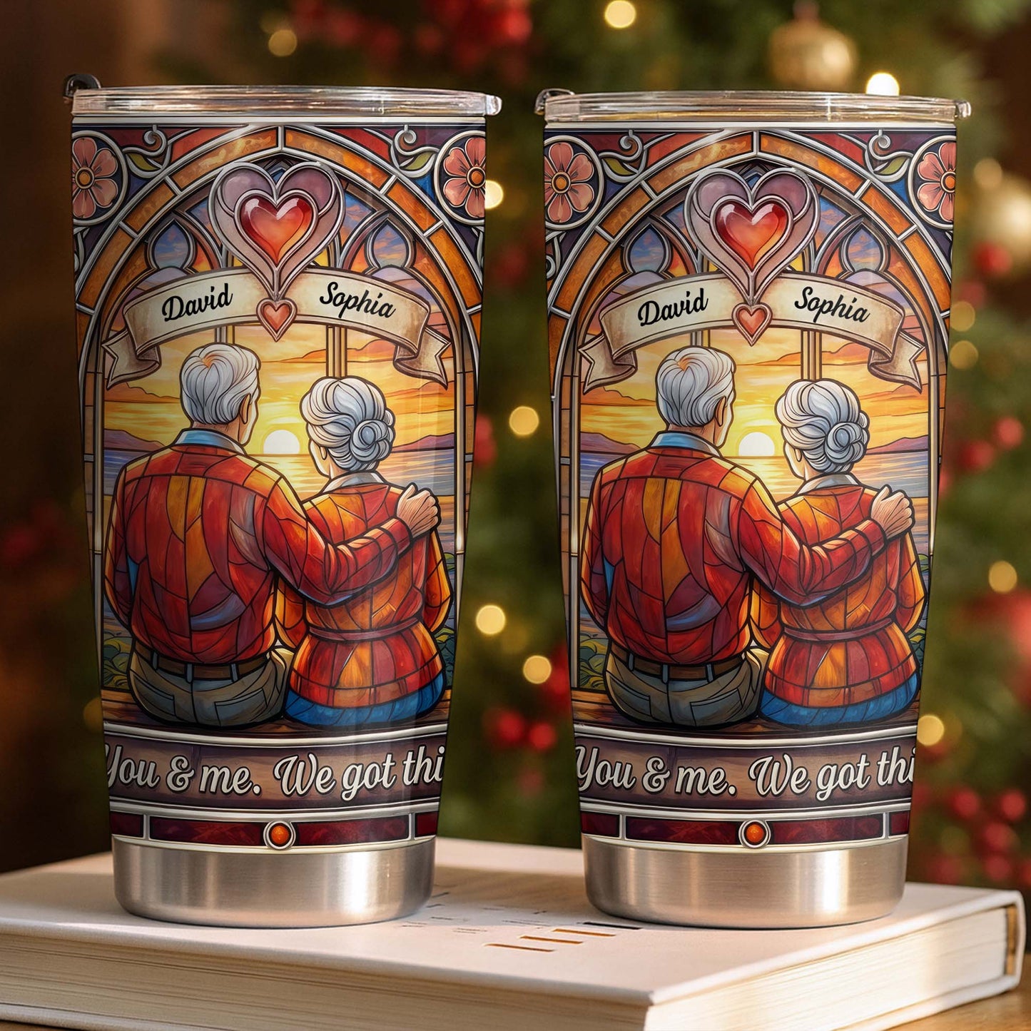 You And Me We Got This Old Couple Stained Glass Sunset - Personalized Custom Stainless Steel Tumbler 20oz 30oz - CPL1400_TB