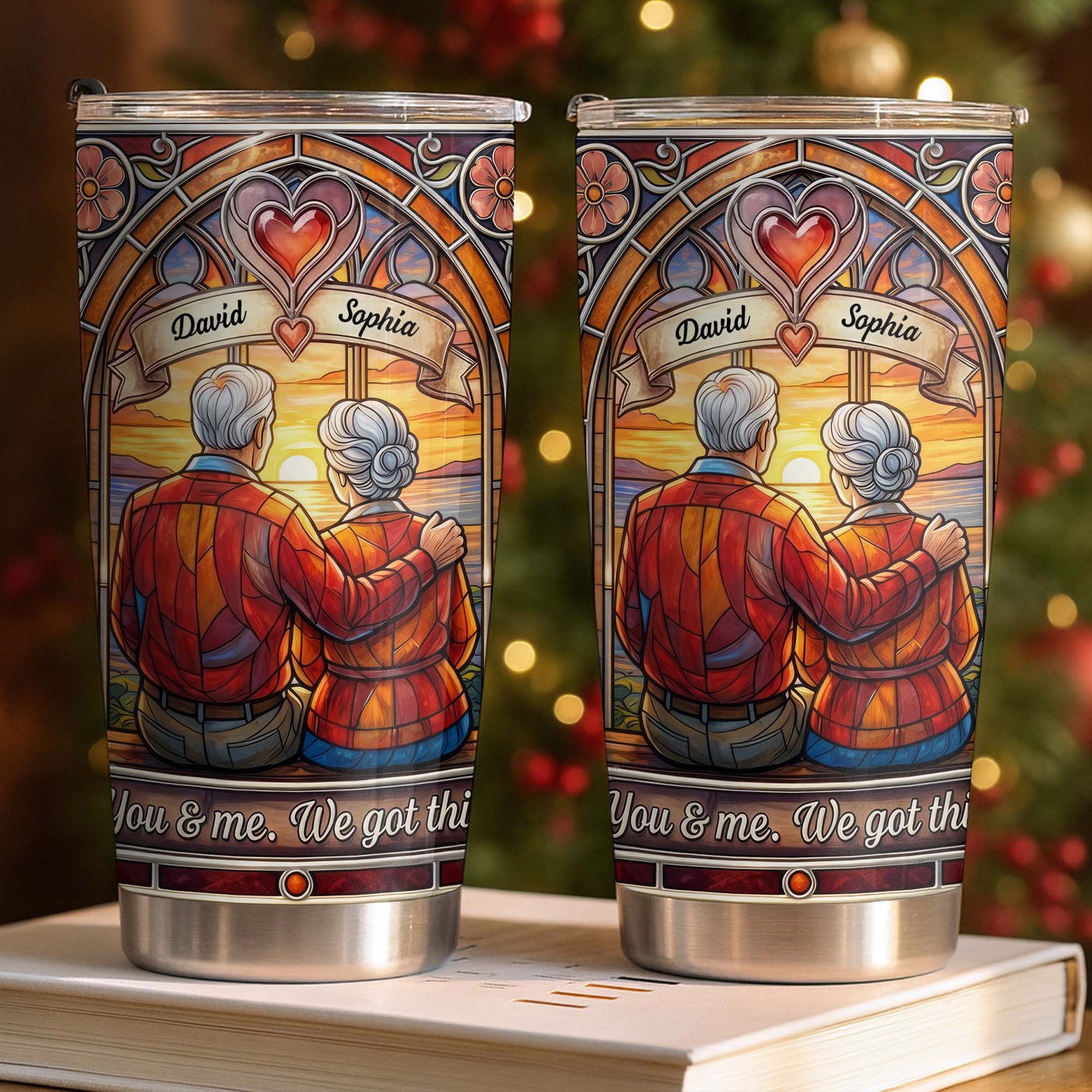 You And Me We Got This Old Couple Stained Glass Sunset - Personalized Custom Stainless Steel Tumbler 20oz 30oz - CPL1400_TB